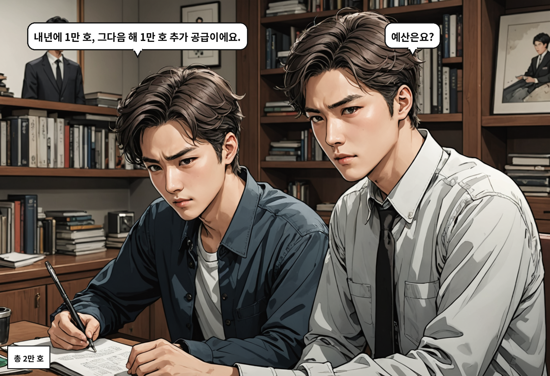 B: 내년에 1만 호, 그다음 해 1만 호 추가 공급이에요. A: 예산은요?