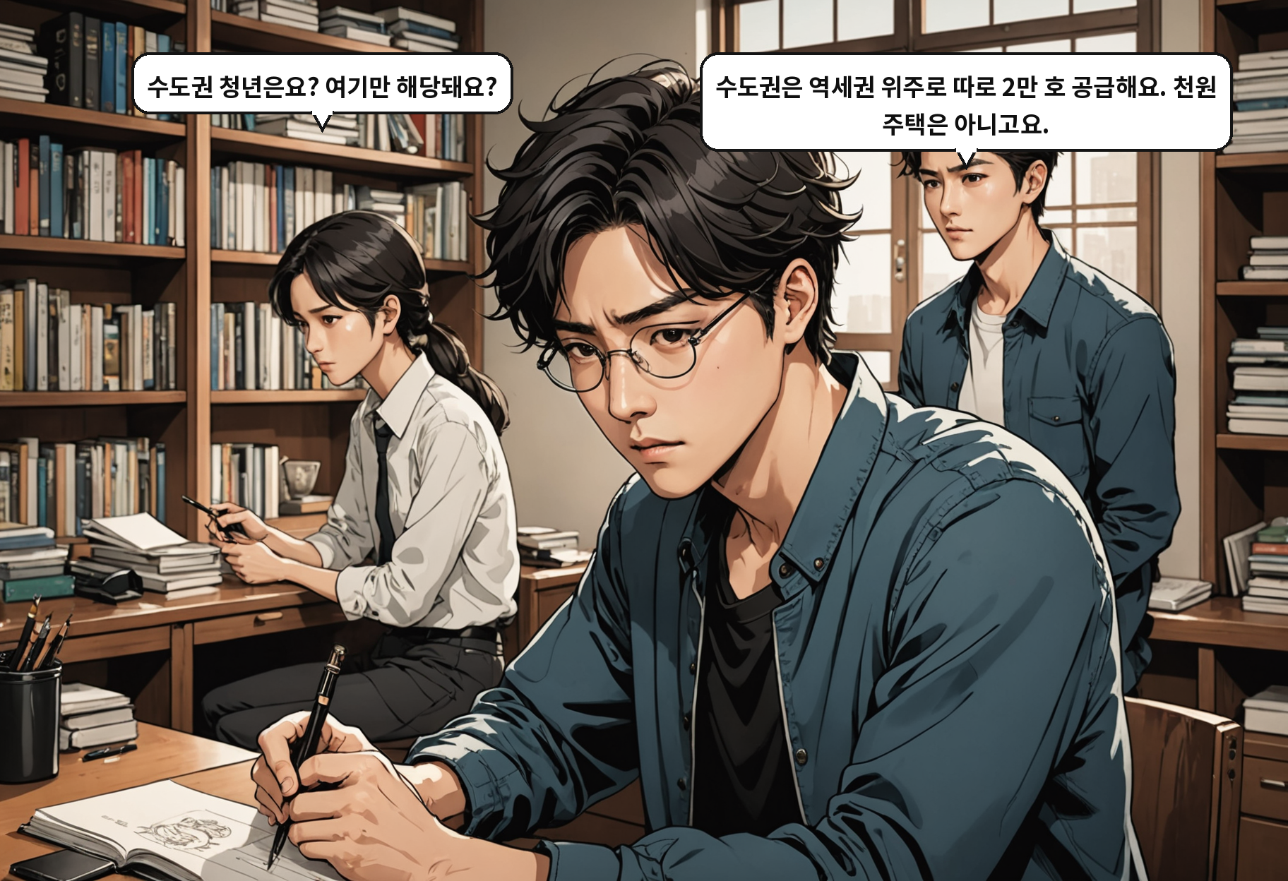 A: 수도권 청년은요? 여기만 해당돼요? B: 수도권은 역세권 위주로 따로 2만 호 공급해요. 천원 주택은 아니고요.
