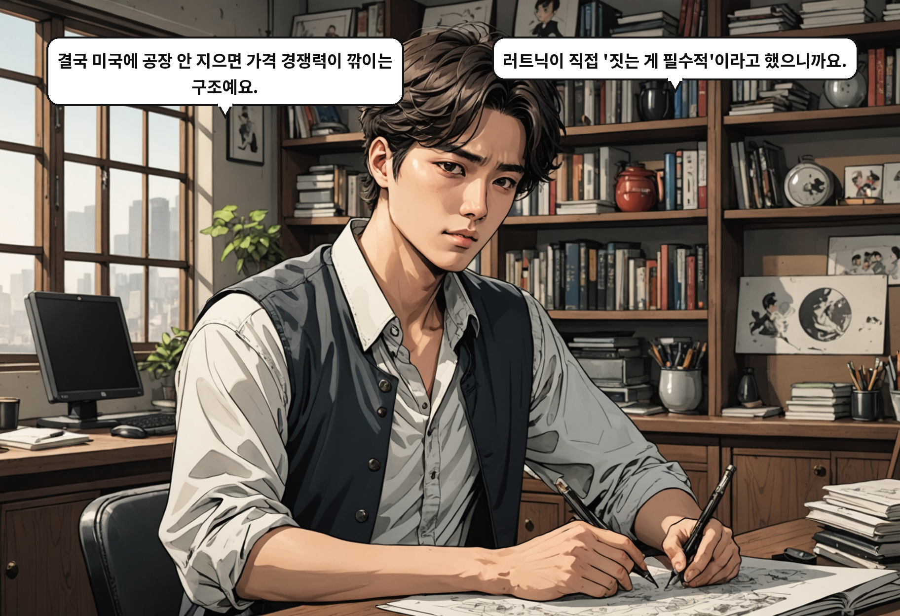 B: 결국 미국에 공장 안 지으면 가격 경쟁력이 깎이는 구조예요. A: 러트닉이 직접 '짓는 게 필수적'이라고 했으니까요.