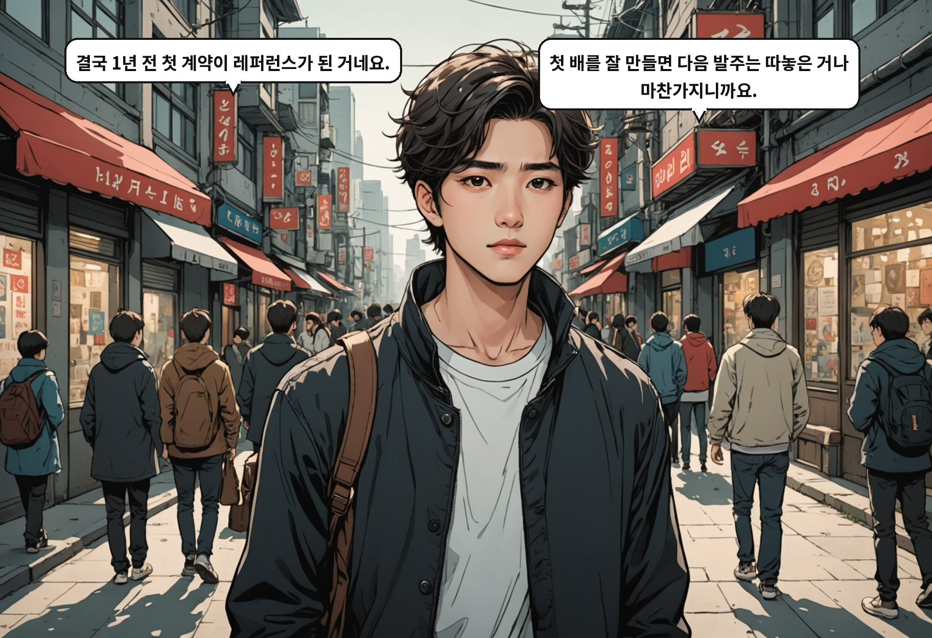 B: 결국 1년 전 첫 계약이 레퍼런스가 된 거네요. A: 첫 배를 잘 만들면 다음 발주는 따놓은 거나 마찬가지니까요.