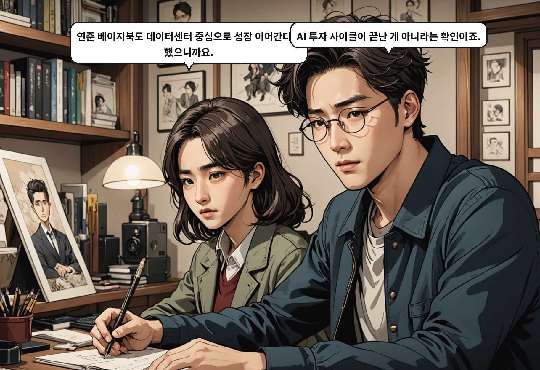 A: 연준 베이지북도 데이터센터 중심으로 성장 이어간다고 했으니까요. B: AI 투자 사이클이 끝난 게 아니라는 확인이죠.