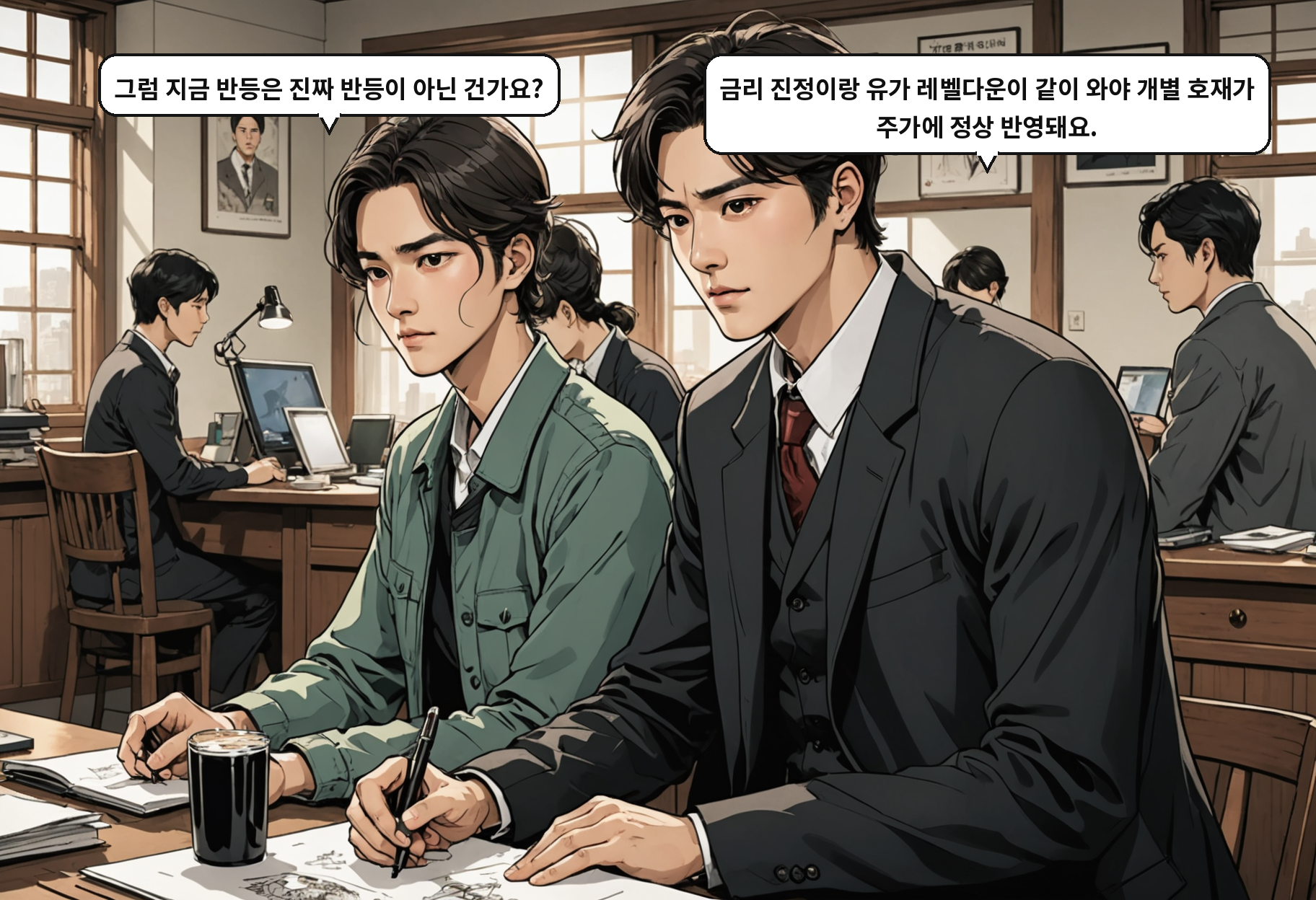 A: 그럼 지금 반등은 진짜 반등이 아닌 건가요? B: 금리 진정이랑 유가 레벨다운이 같이 와야 개별 호재가 주가에 정상 반영돼요.