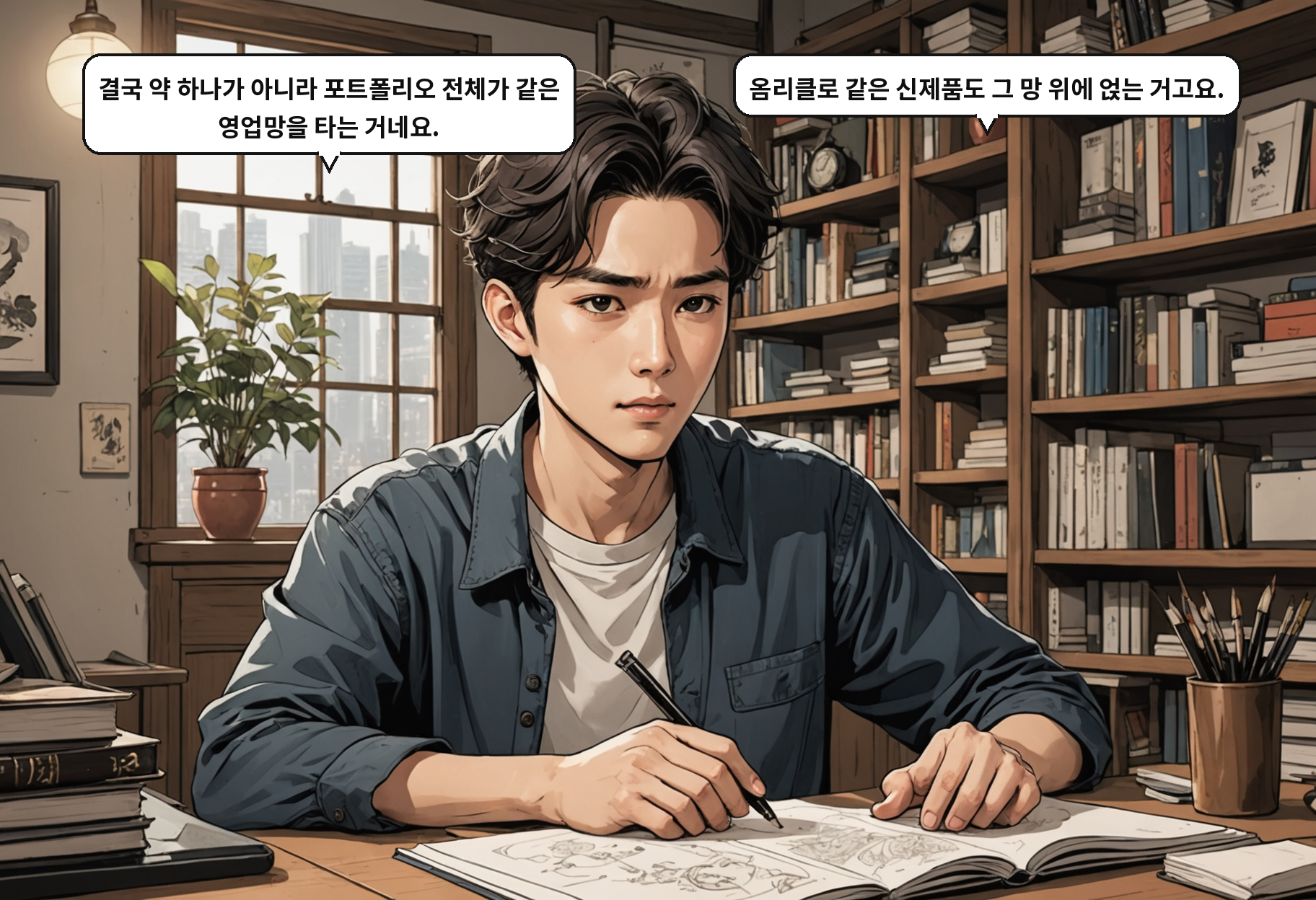 B: 결국 약 하나가 아니라 포트폴리오 전체가 같은 영업망을 타는 거네요. A: 옴리클로 같은 신제품도 그 망 위에 얹는 거고요.