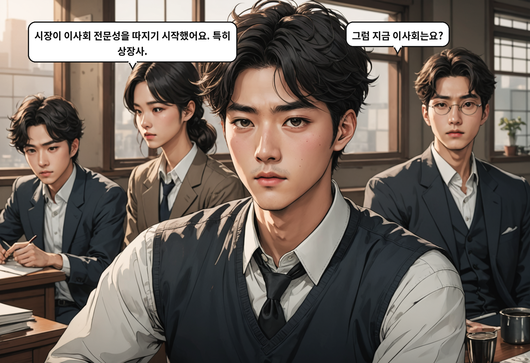 B: 시장이 이사회 전문성을 따지기 시작했어요. 특히 상장사. A: 그럼 지금 이사회는요?