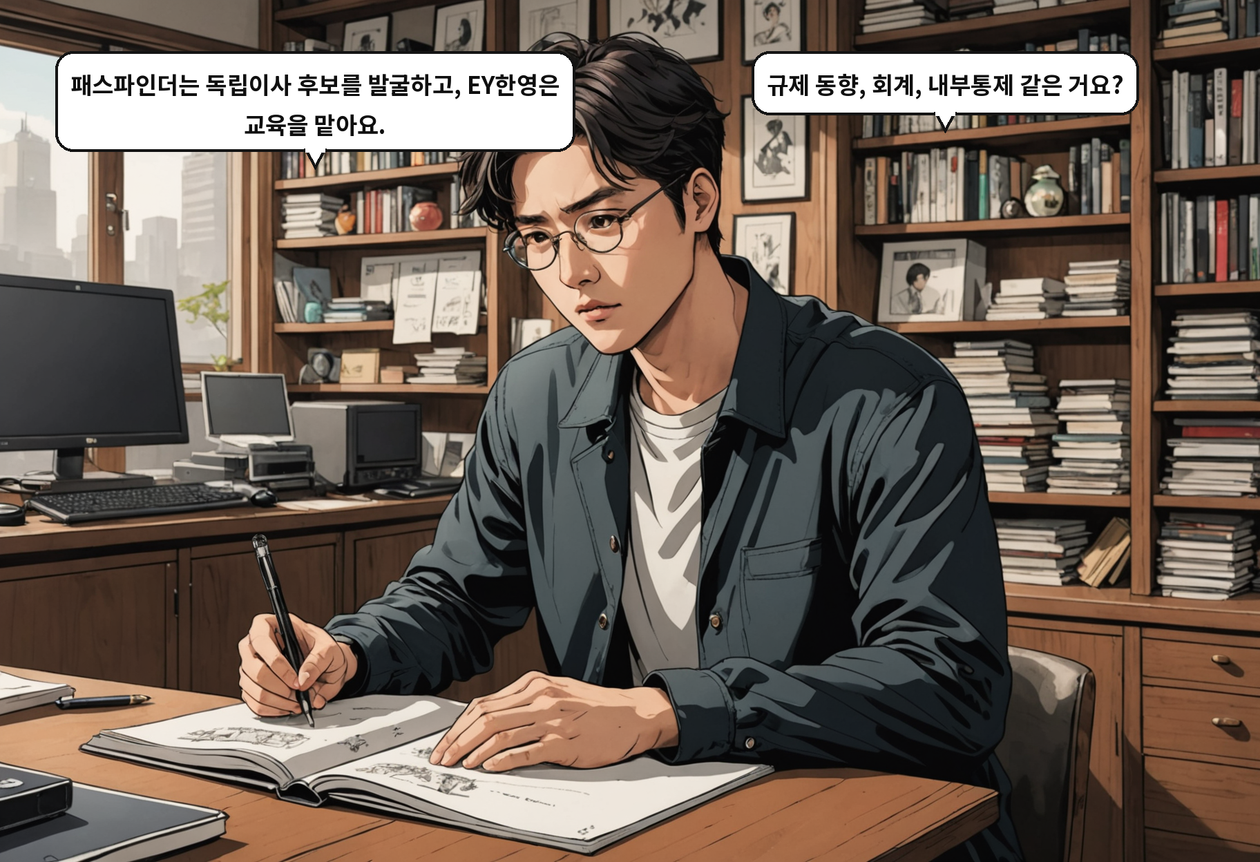 B: 패스파인더는 독립이사 후보를 발굴하고, EY한영은 교육을 맡아요. A: 규제 동향, 회계, 내부통제 같은 거요?