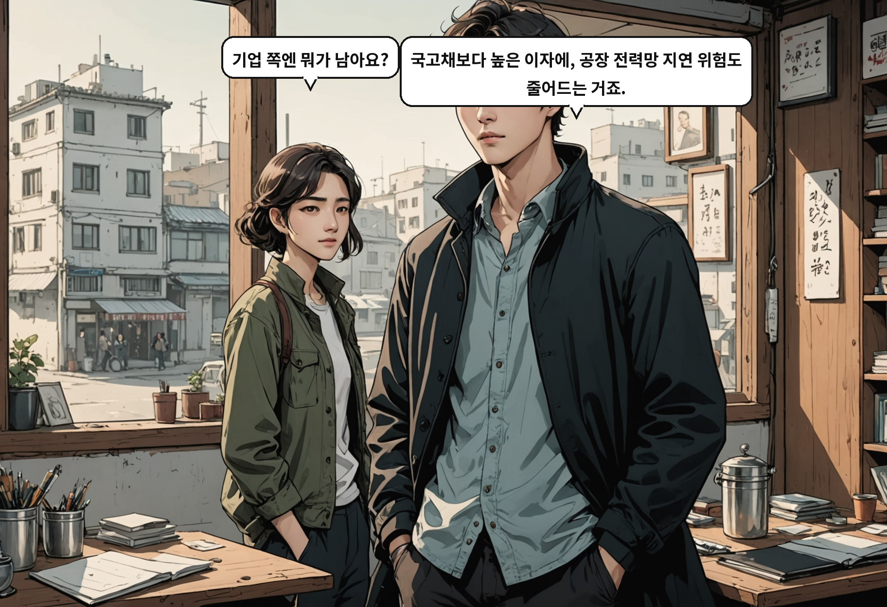 B: 기업 쪽엔 뭐가 남아요? A: 국고채보다 높은 이자에, 공장 전력망 지연 위험도 줄어드는 거죠.