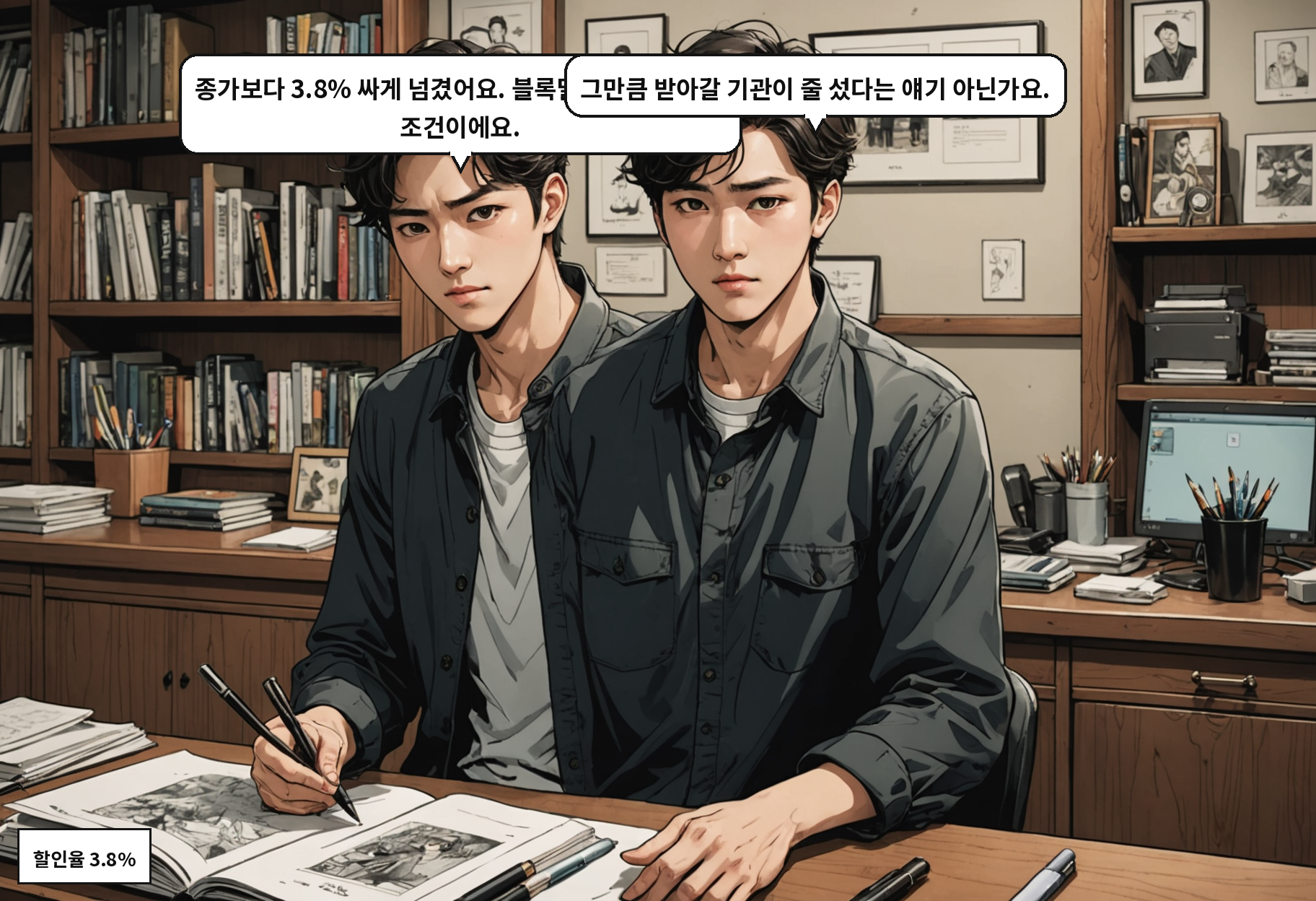 B: 종가보다 3.8% 싸게 넘겼어요. 블록딜 치고는 빡빡한 조건이에요. A: 그만큼 받아갈 기관이 줄 섰다는 얘기 아닌가요.