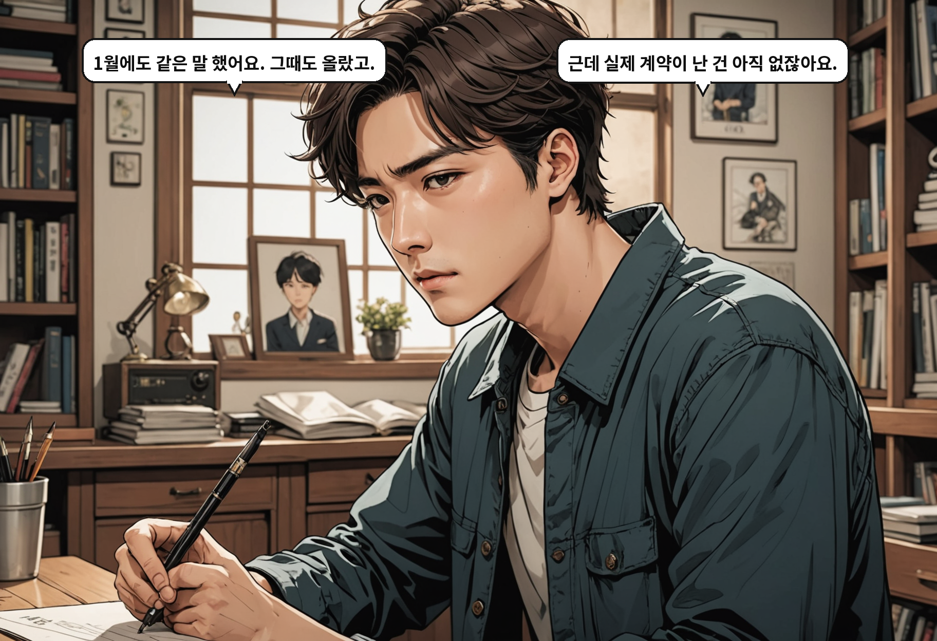 B: 1월에도 같은 말 했어요. 그때도 올랐고. A: 근데 실제 계약이 난 건 아직 없잖아요.