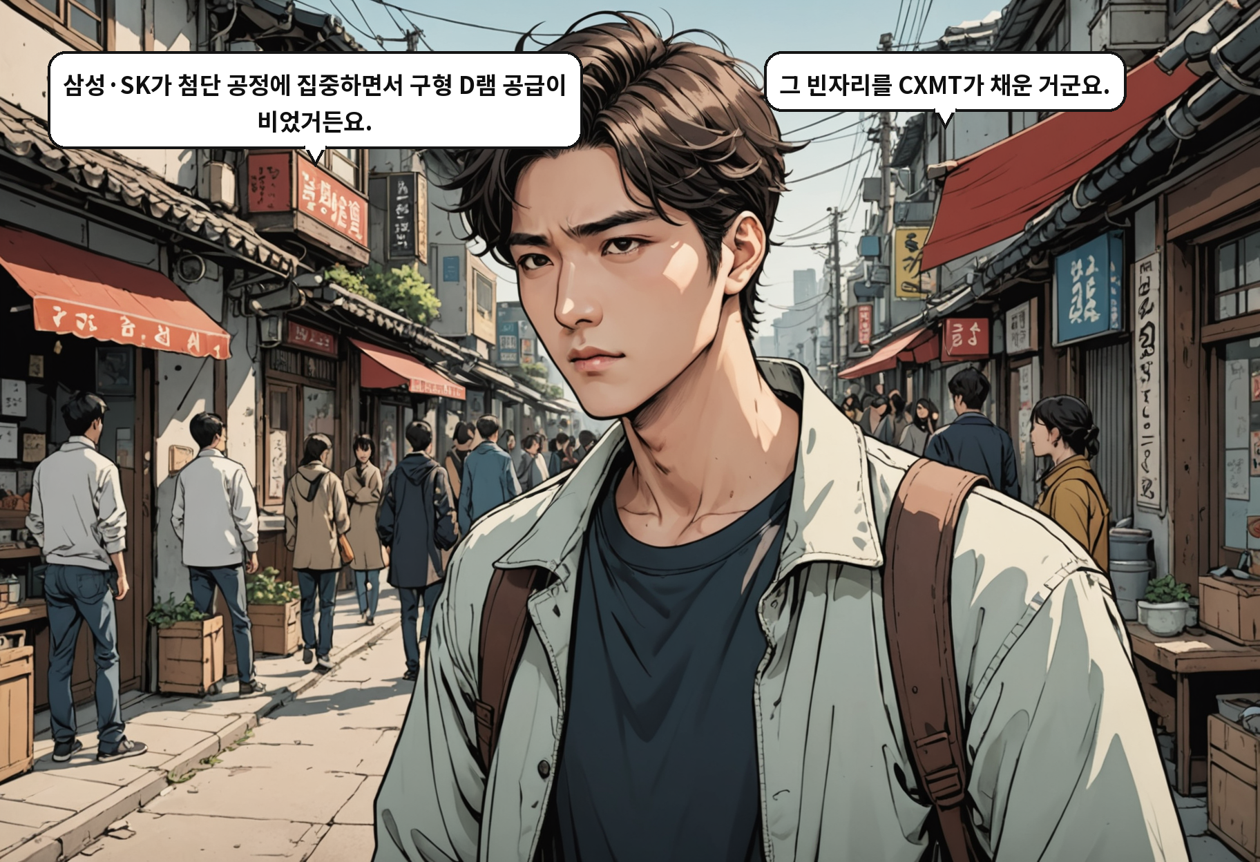 A: 삼성·SK가 첨단 공정에 집중하면서 구형 D램 공급이 비었거든요. B: 그 빈자리를 CXMT가 채운 거군요.