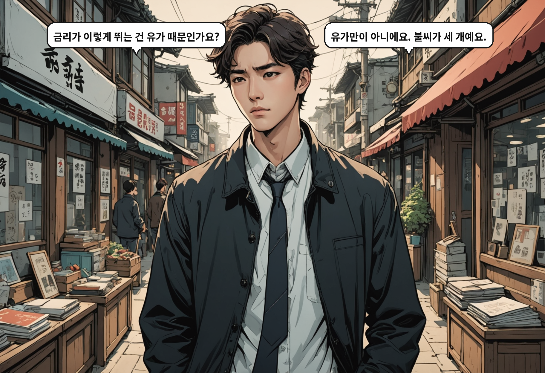 B: 금리가 이렇게 뛰는 건 유가 때문인가요? A: 유가만이 아니에요. 불씨가 세 개예요.