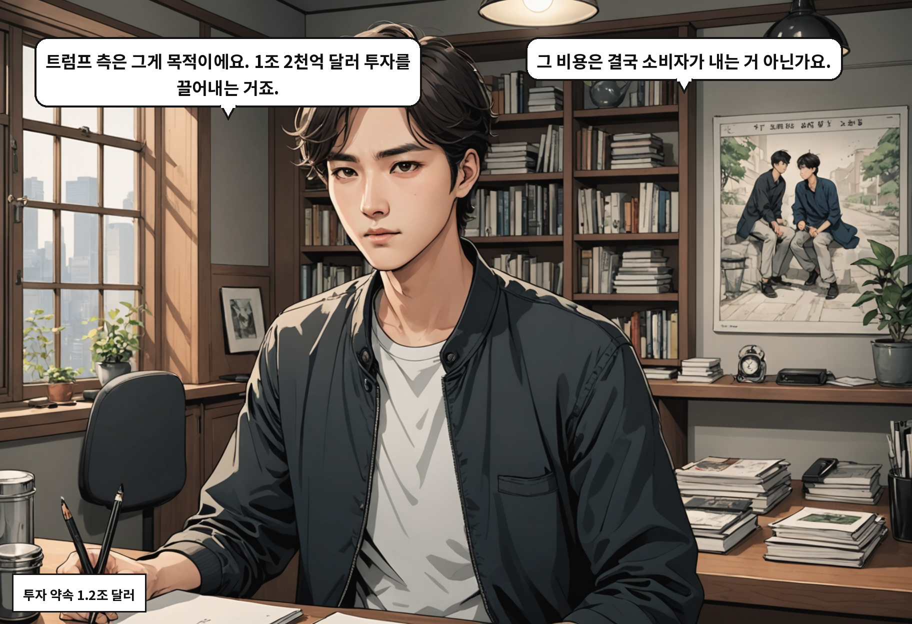 A: 트럼프 측은 그게 목적이에요. 1조 2천억 달러 투자를 끌어내는 거죠. B: 그 비용은 결국 소비자가 내는 거 아닌가요.