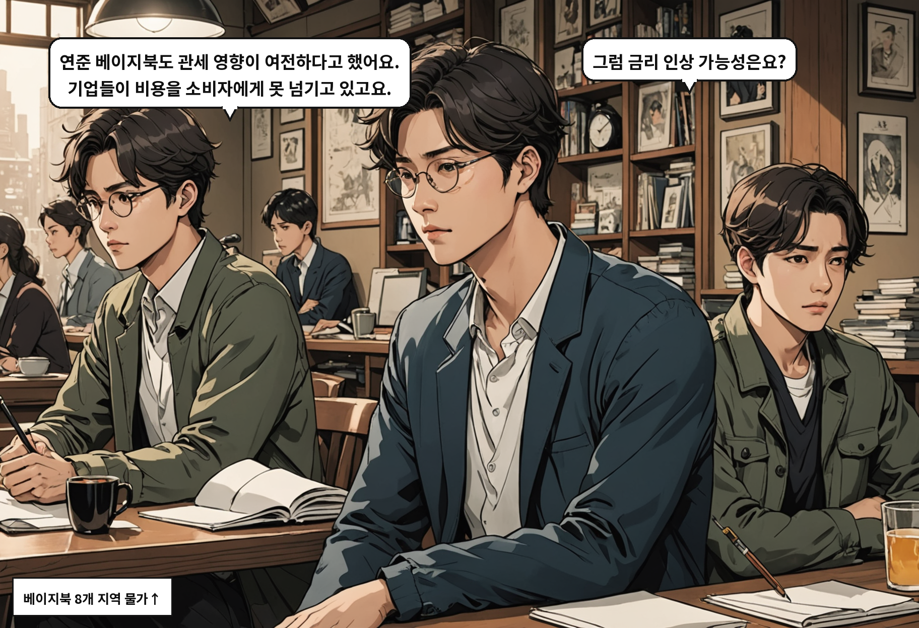 A: 연준 베이지북도 관세 영향이 여전하다고 했어요. 기업들이 비용을 소비자에게 못 넘기고 있고요. B: 그럼 금리 인상 가능성은요?