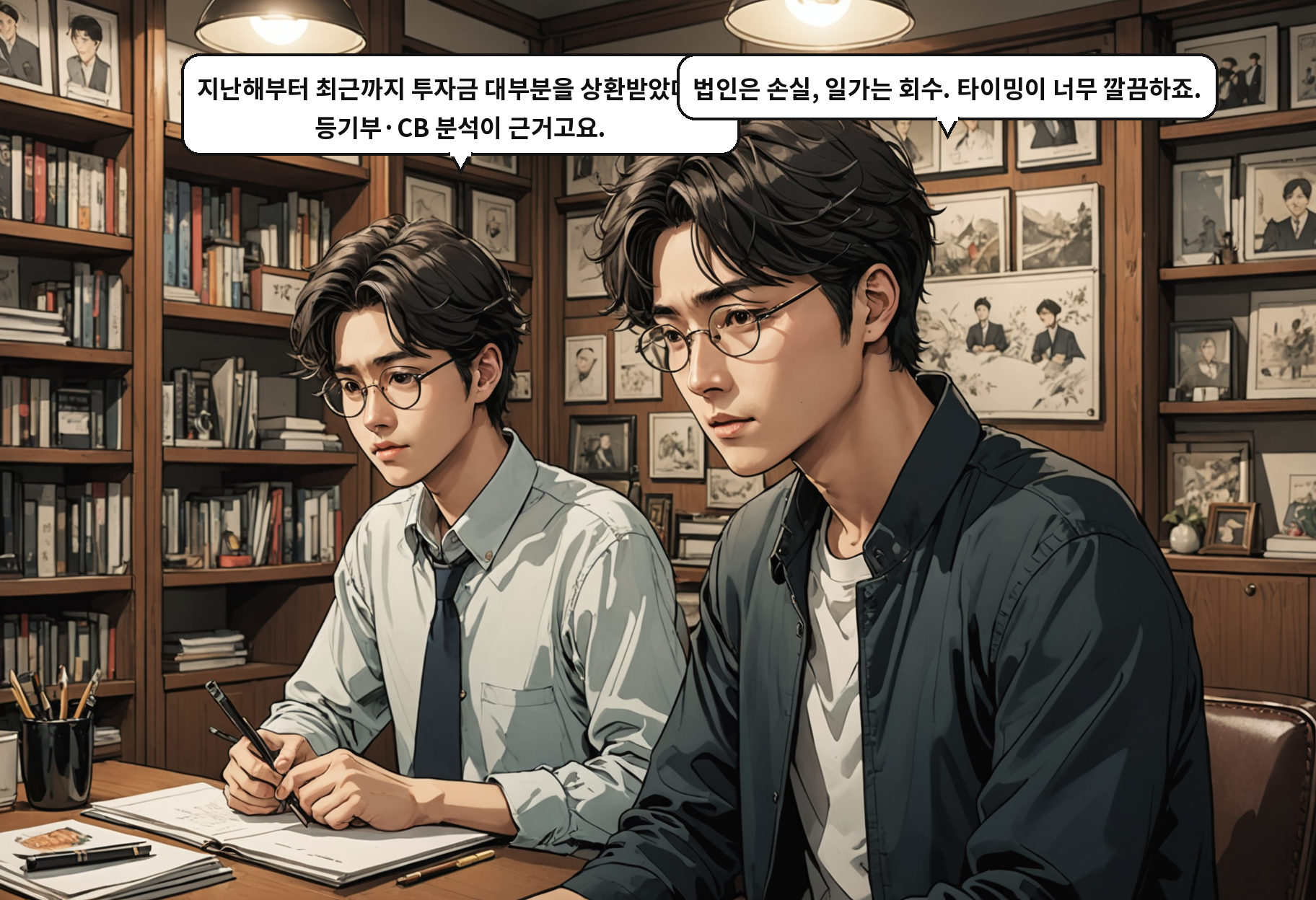 A: 지난해부터 최근까지 투자금 대부분을 상환받았대요. 등기부·CB 분석이 근거고요. B: 법인은 손실, 일가는 회수. 타이밍이 너무 깔끔하죠.