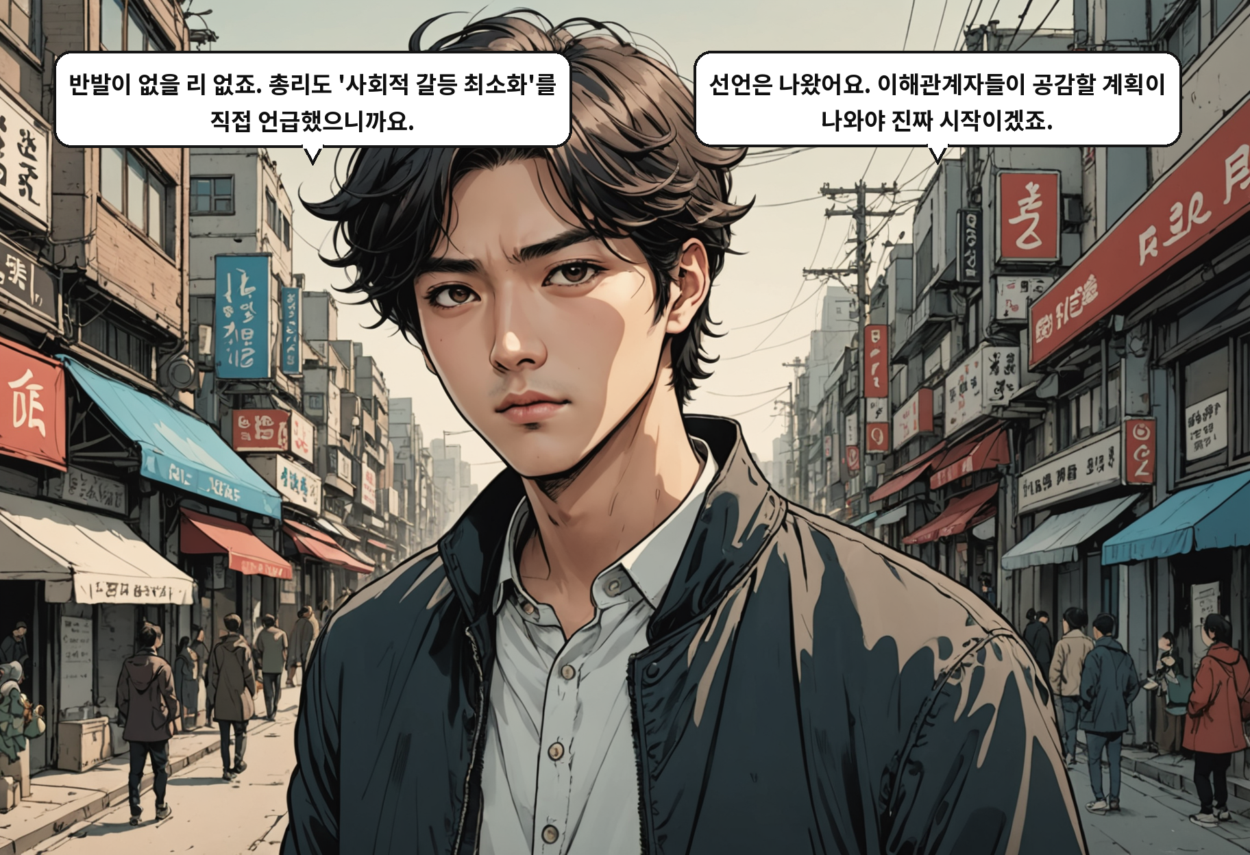 B: 반발이 없을 리 없죠. 총리도 '사회적 갈등 최소화'를 직접 언급했으니까요. A: 선언은 나왔어요. 이해관계자들이 공감할 계획이 나와야 진짜 시작이겠죠.
