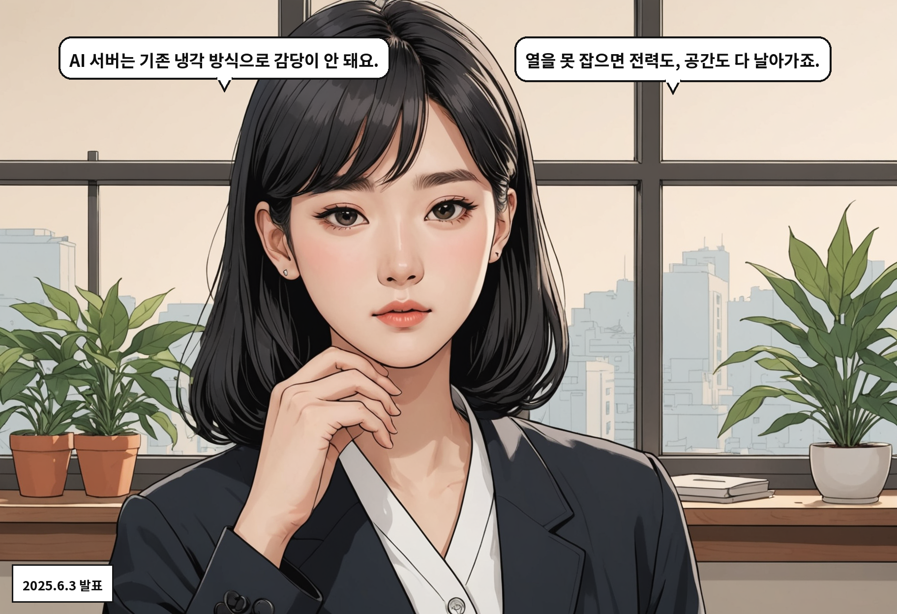 A: AI 서버는 기존 냉각 방식으로 감당이 안 돼요. B: 열을 못 잡으면 전력도, 공간도 다 날아가죠.