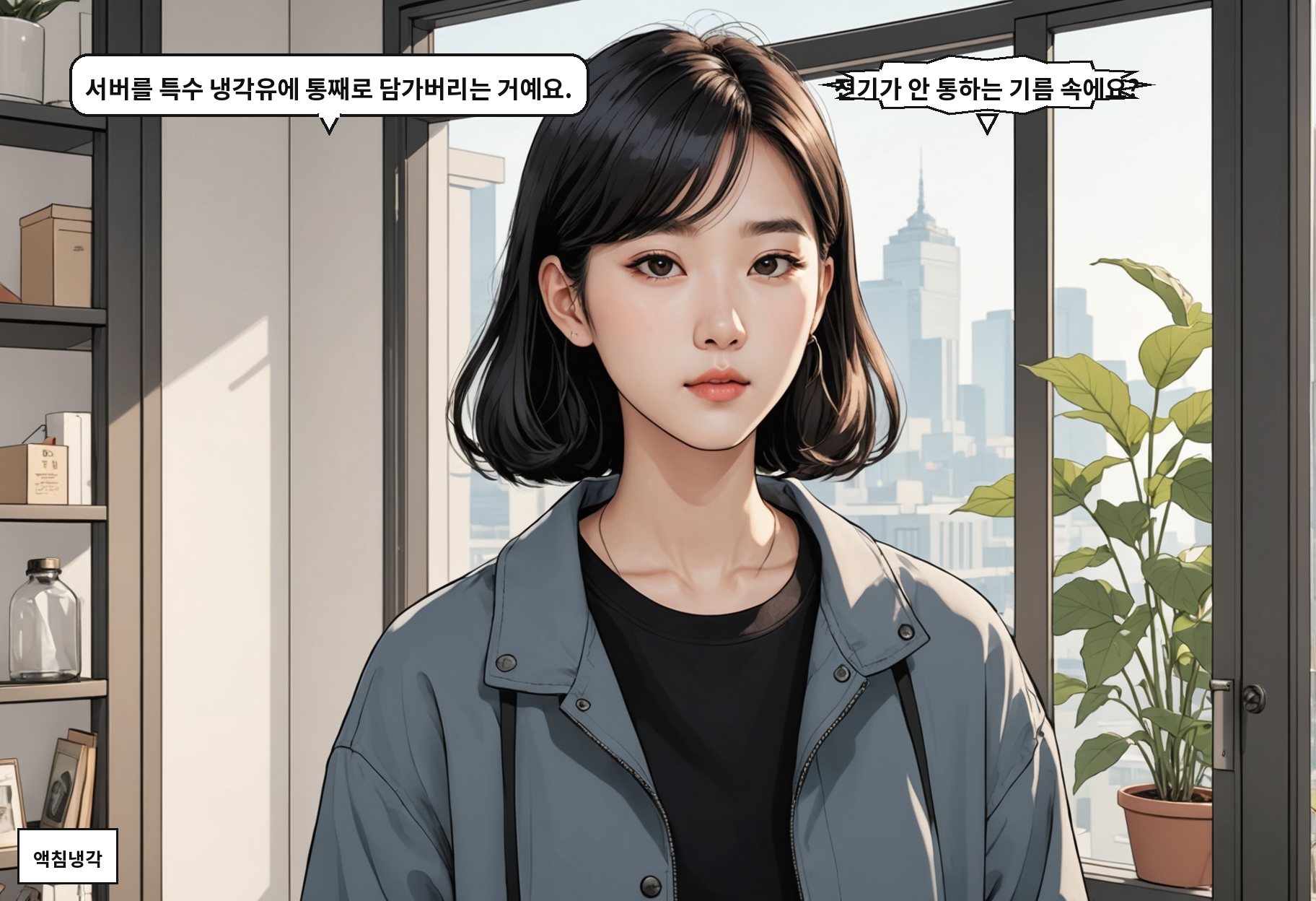 B: 서버를 특수 냉각유에 통째로 담가버리는 거예요. A: 전기가 안 통하는 기름 속에요?
