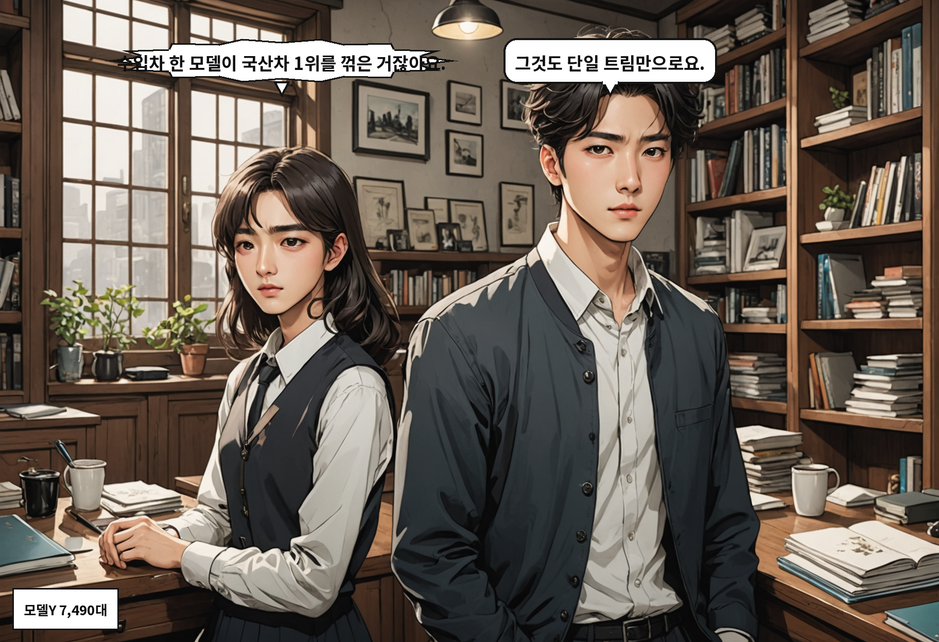 A: 수입차 한 모델이 국산차 1위를 꺾은 거잖아요. B: 그것도 단일 트림만으로요.