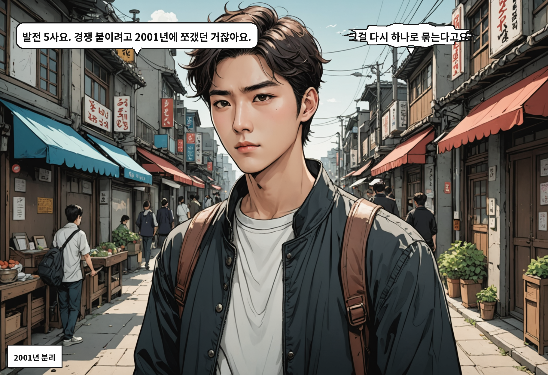 B: 발전 5사요. 경쟁 붙이려고 2001년에 쪼갰던 거잖아요. A: 그걸 다시 하나로 묶는다고요?