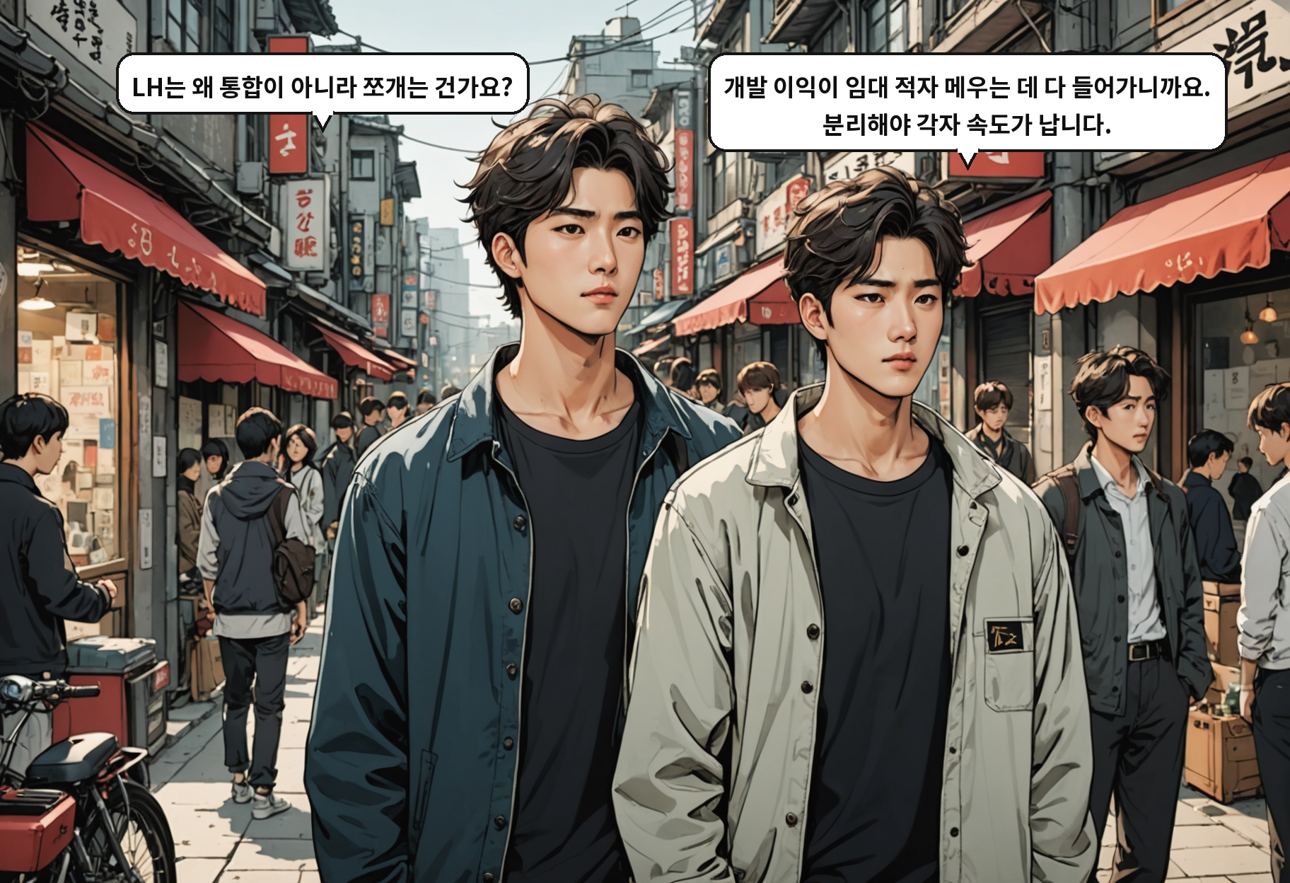 A: LH는 왜 통합이 아니라 쪼개는 건가요? B: 개발 이익이 임대 적자 메우는 데 다 들어가니까요. 분리해야 각자 속도가 납니다.