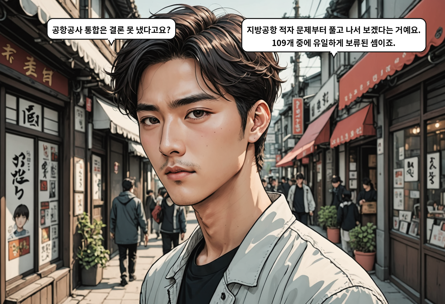 A: 공항공사 통합은 결론 못 냈다고요? B: 지방공항 적자 문제부터 풀고 나서 보겠다는 거예요. 109개 중에 유일하게 보류된 셈이죠.