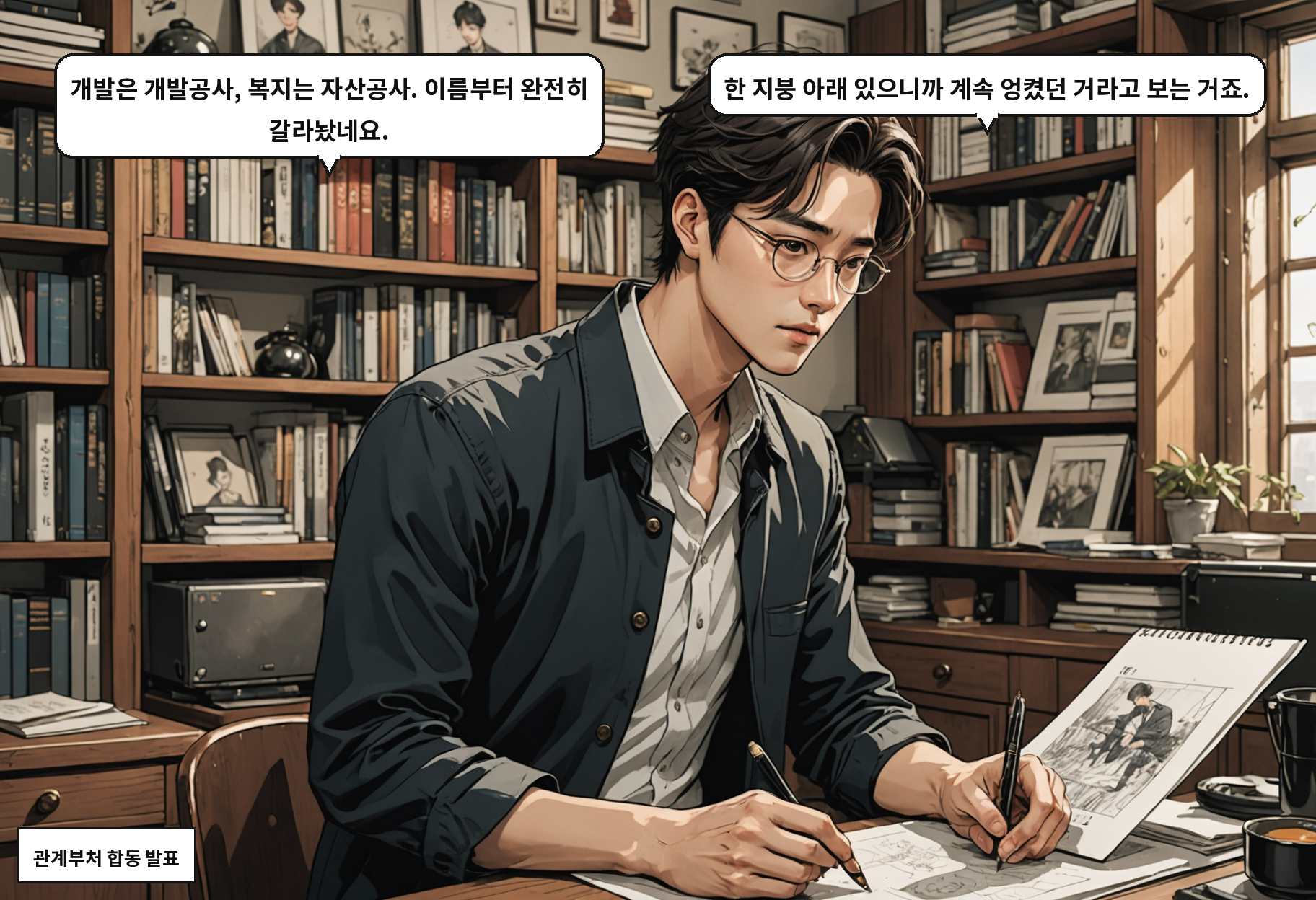 A: 한 기관이 개발이랑 복지를 같이 하니까 둘 다 느려졌대요. B: 속도 내려면 수익 따져야 하고, 복지는 공공성이 먼저니까.