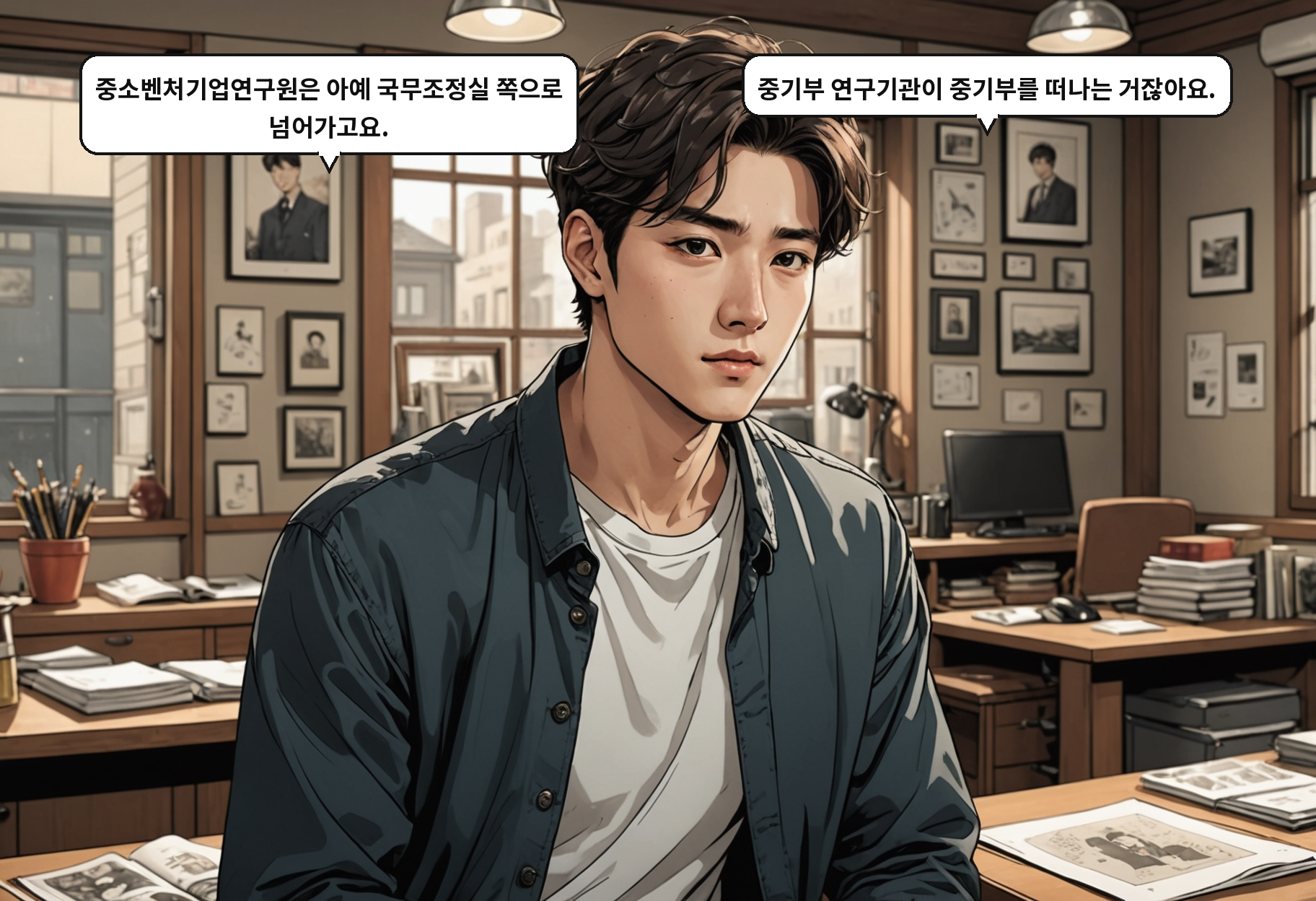 A: 중소벤처기업연구원은 아예 국무조정실 쪽으로 넘어가고요. B: 중기부 연구기관이 중기부를 떠나는 거잖아요.