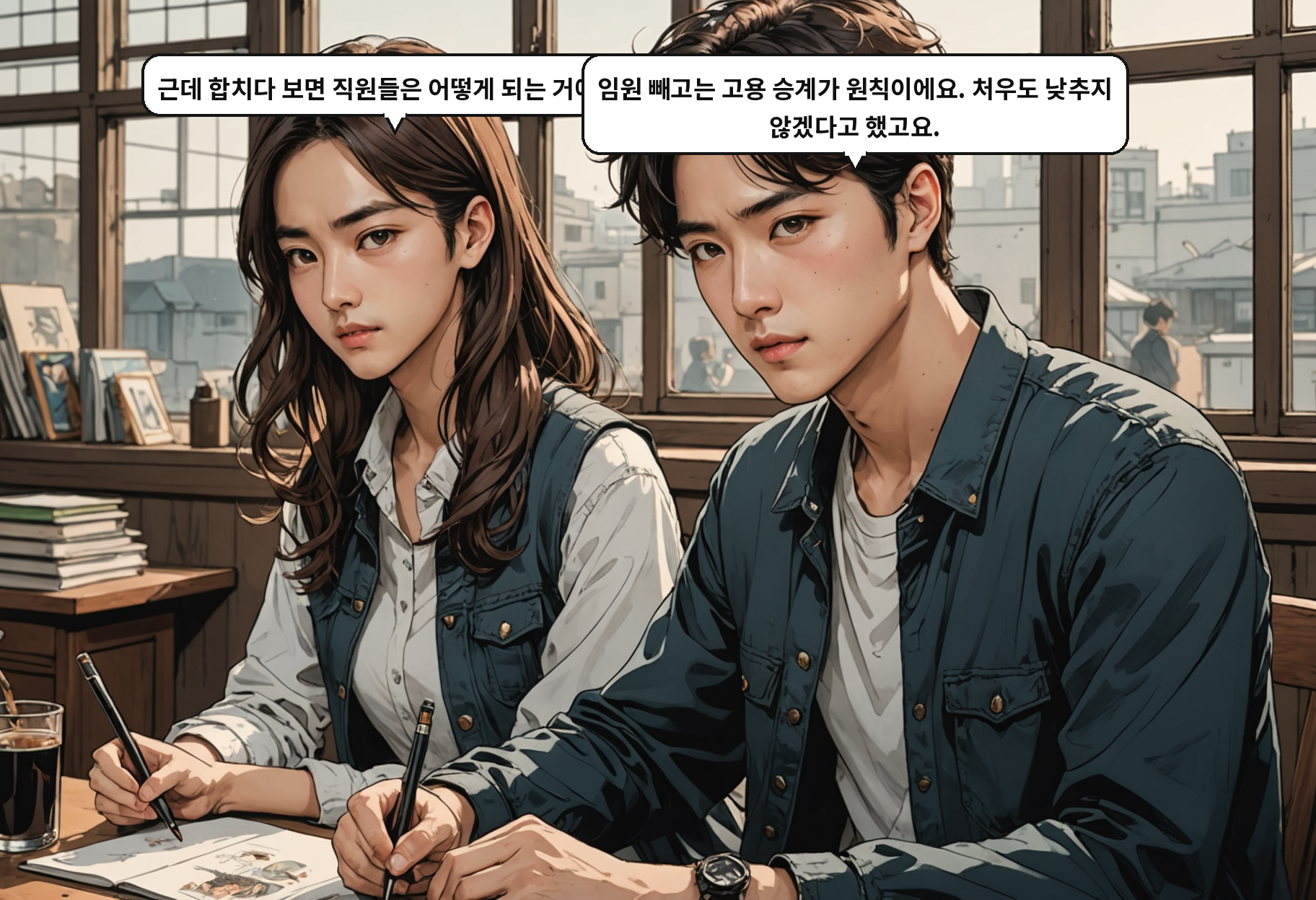 B: 근데 합치다 보면 직원들은 어떻게 되는 거예요? A: 임원 빼고는 고용 승계가 원칙이에요. 처우도 낮추지 않겠다고 했고요.