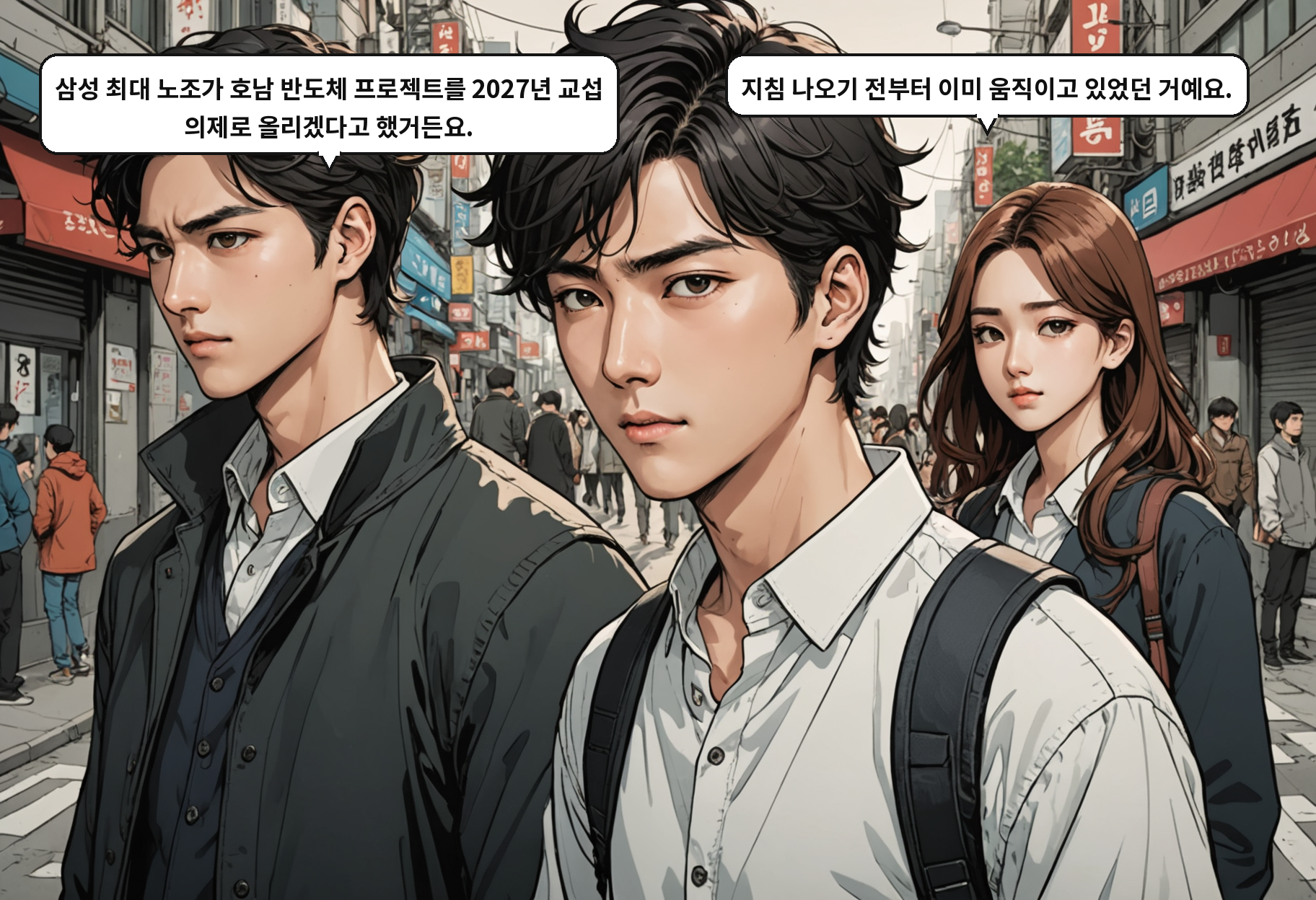 A: 삼성 최대 노조가 호남 반도체 프로젝트를 2027년 교섭 의제로 올리겠다고 했거든요. B: 지침 나오기 전부터 이미 움직이고 있었던 거예요.