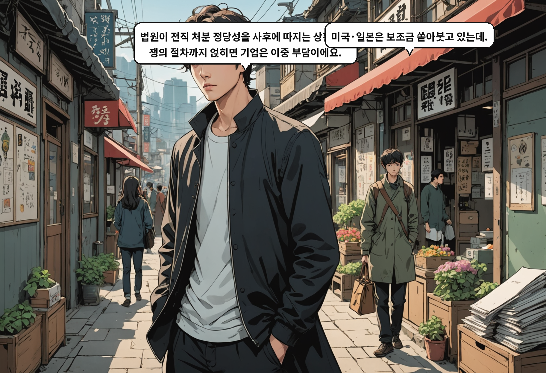 B: 법원이 전직 처분 정당성을 사후에 따지는 상황에서 쟁의 절차까지 얹히면 기업은 이중 부담이에요. A: 미국·일본은 보조금 쏟아붓고 있는데.