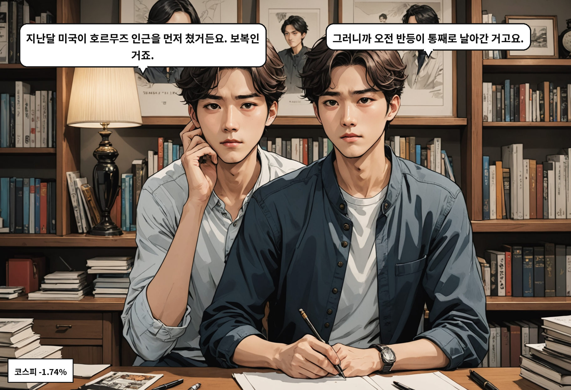B: 삼성전자도 결국 마이너스로 돌아섰고, 하이닉스도요. A: 오전 상승분을 다 반납했네요.