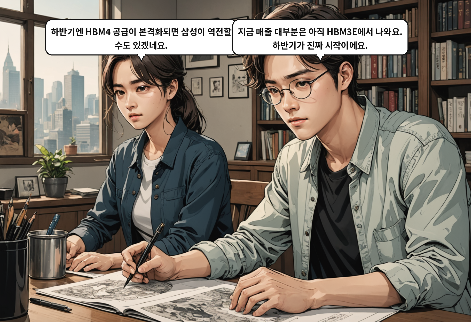 B: 하반기엔 HBM4 공급이 본격화되면 삼성이 역전할 수도 있겠네요. A: 지금 매출 대부분은 아직 HBM3E에서 나와요. 하반기가 진짜 시작이에요.