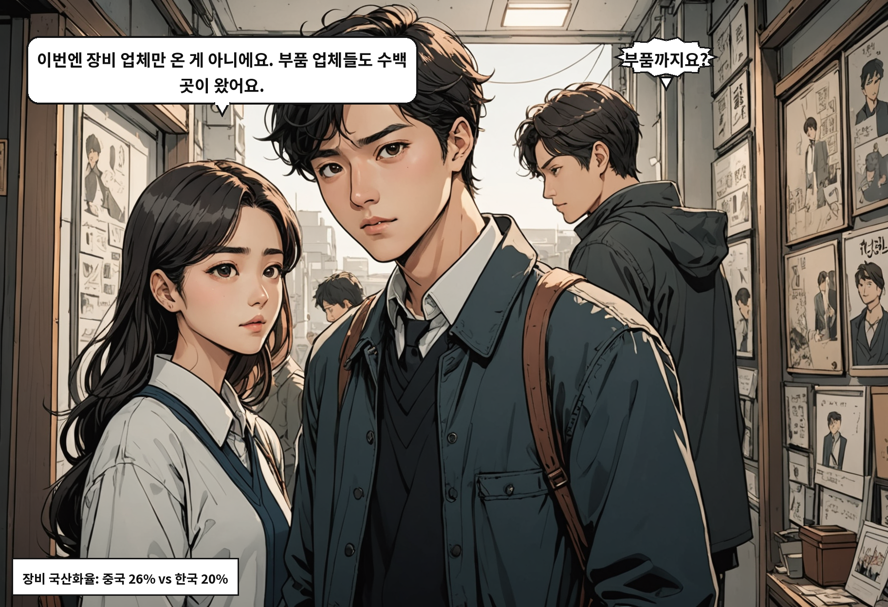 A: 이번엔 장비 업체만 온 게 아니에요. 부품 업체들도 수백 곳이 왔어요. B: 부품까지요?