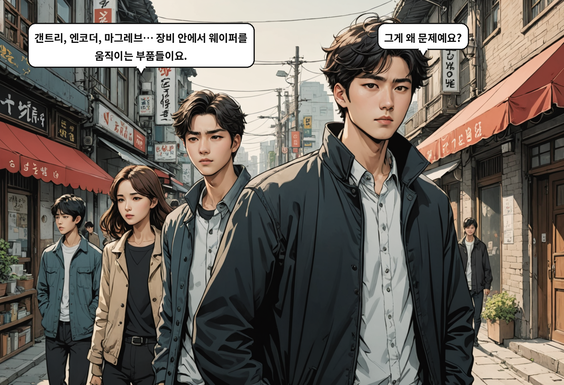 A: 갠트리, 엔코더, 마그레브… 장비 안에서 웨이퍼를 움직이는 부품들이요. B: 그게 왜 문제예요?