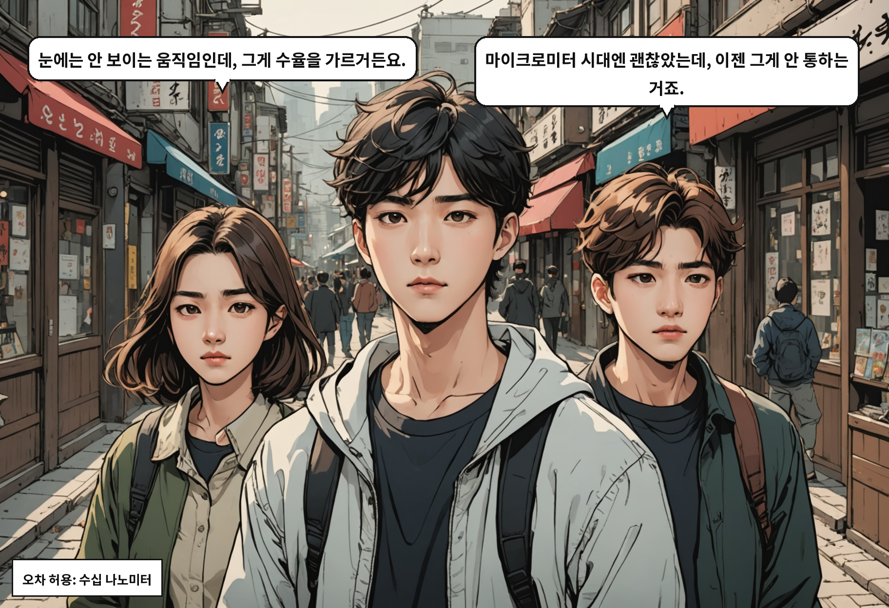 A: 눈에는 안 보이는 움직임인데, 그게 수율을 가르거든요. B: 마이크로미터 시대엔 괜찮았는데, 이젠 그게 안 통하는 거죠.