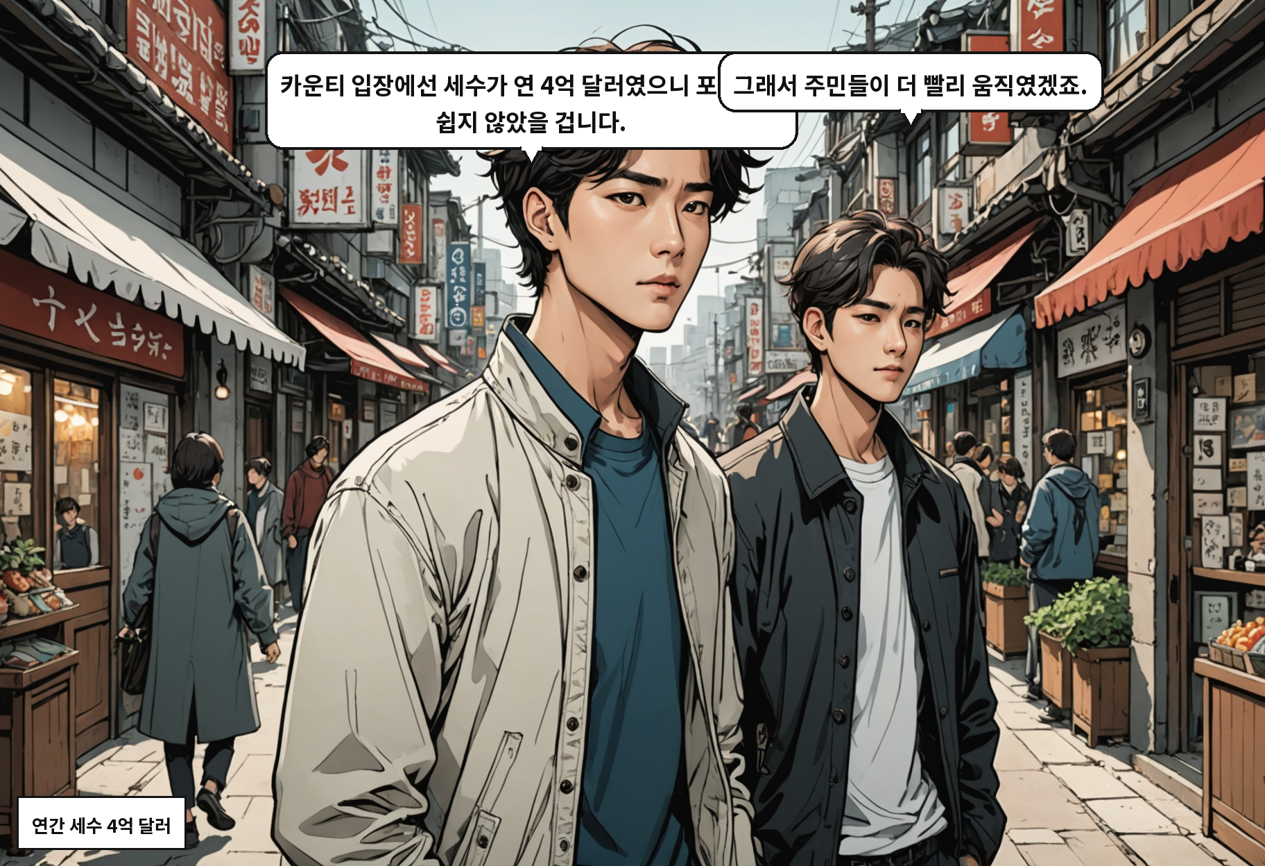 B: 카운티 입장에선 세수가 연 4억 달러였으니 포기하기 쉽지 않았을 겁니다. A: 그래서 주민들이 더 빨리 움직였겠죠.