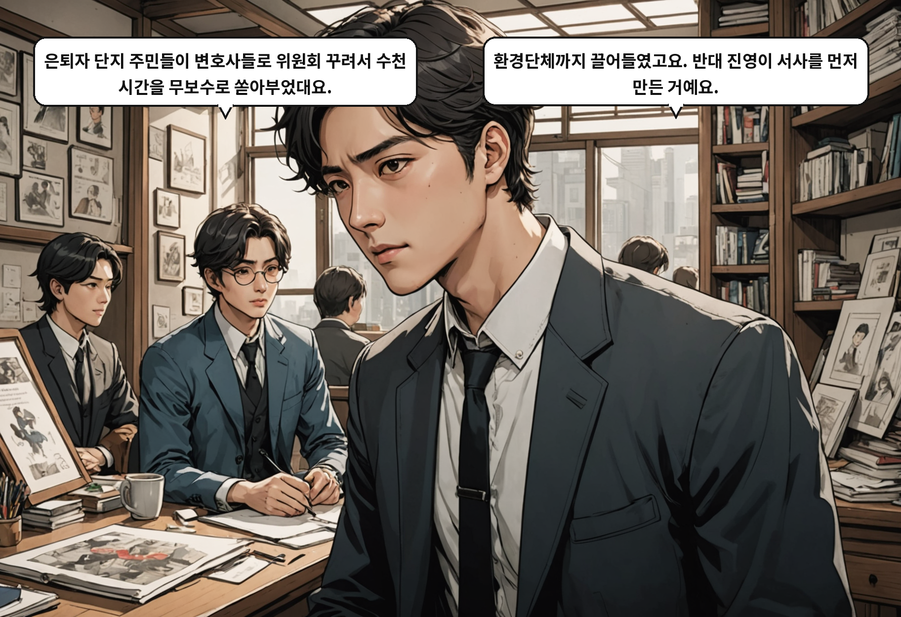 A: 은퇴자 단지 주민들이 변호사들로 위원회 꾸려서 수천 시간을 무보수로 쏟아부었대요. B: 환경단체까지 끌어들였고요. 반대 진영이 서사를 먼저 만든 거예요.