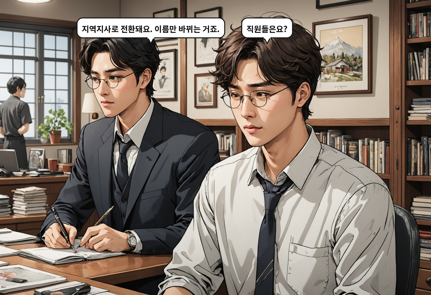 B: 지역지사로 전환돼요. 이름만 바뀌는 거죠. A: 직원들은요?