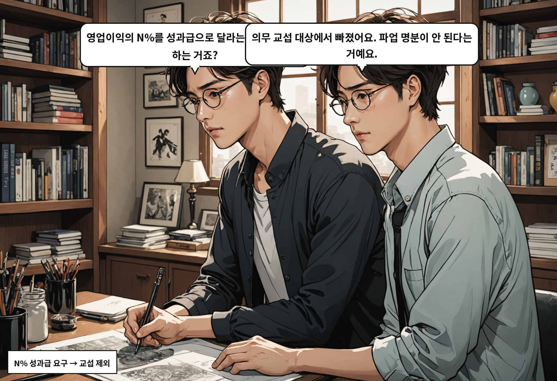 B: 영업이익의 N%를 성과급으로 달라는 요구, 이제 못 하는 거죠? A: 의무 교섭 대상에서 빠졌어요. 파업 명분이 안 된다는 거예요.