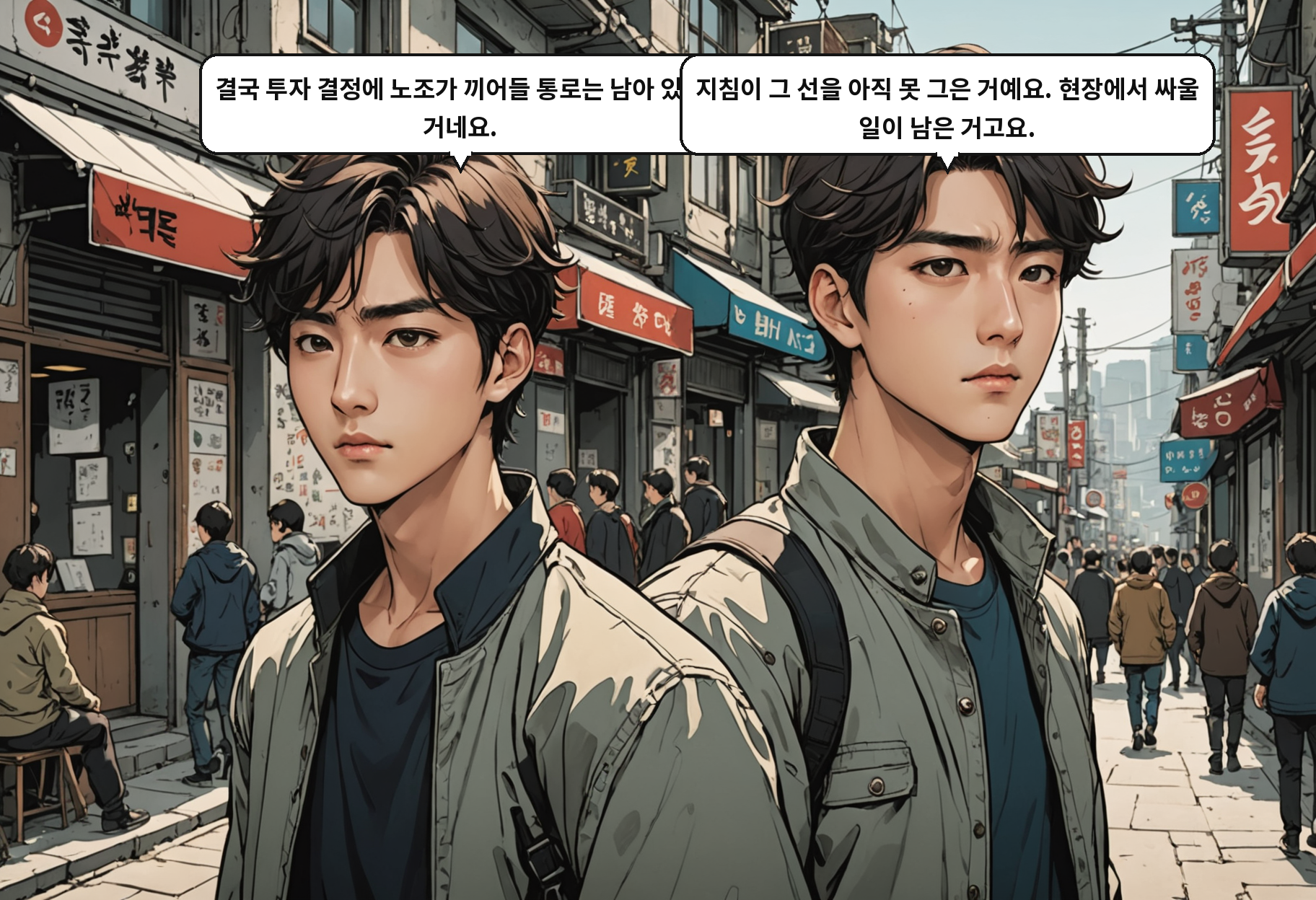 B: 결국 투자 결정에 노조가 끼어들 통로는 남아 있는 거네요. A: 지침이 그 선을 아직 못 그은 거예요. 현장에서 싸울 일이 남은 거고요.