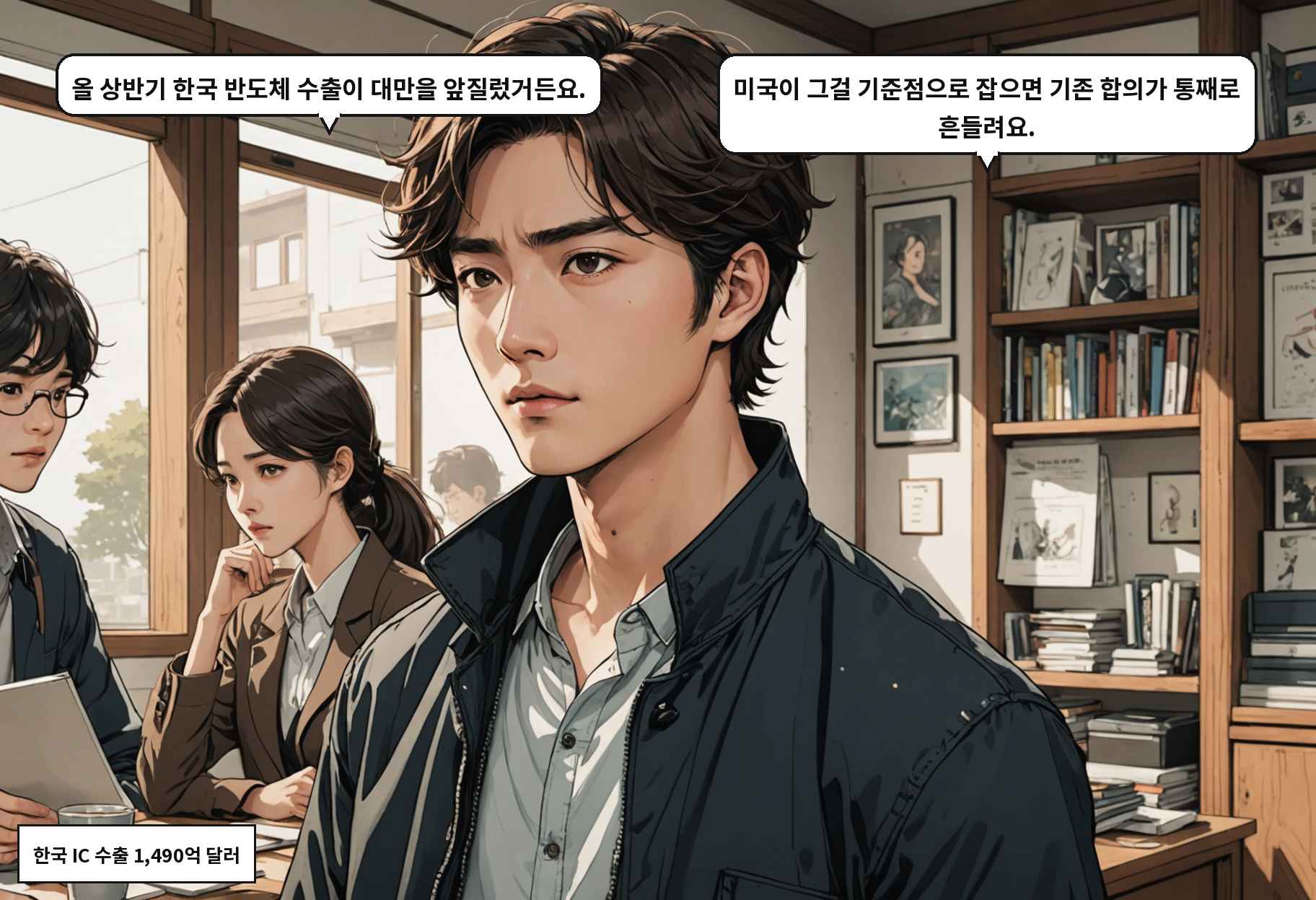 A: 올 상반기 한국 IC 수출이 대만을 앞질렀어요. B: 그게 오히려 불리해지는 거 아닌가요?!
