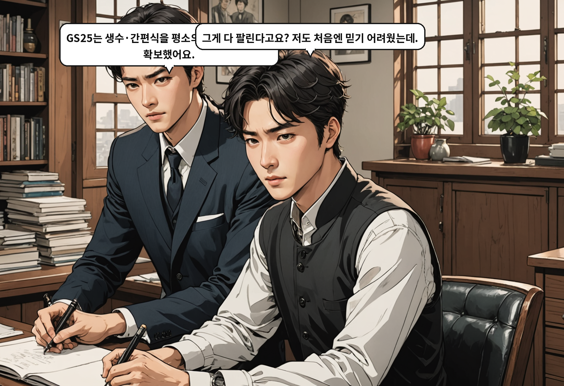 A: GS25는 생수·간편식을 평소의 100배 물량으로 확보했어요. B: 그게 다 팔린다고요? 저도 처음엔 믿기 어려웠는데.