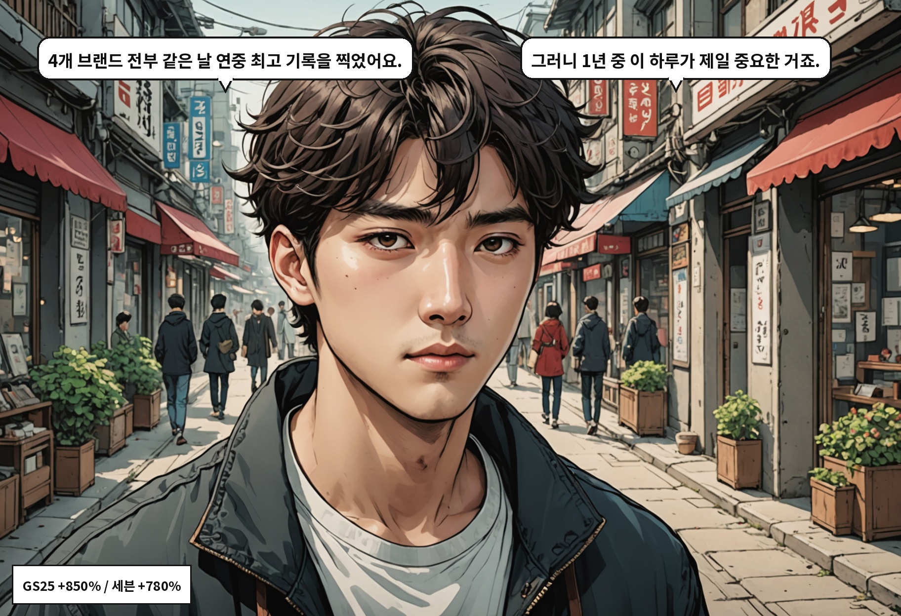 A: 4개 브랜드 전부 같은 날 연중 최고 기록을 찍었어요. B: 그러니 1년 중 이 하루가 제일 중요한 거죠.
