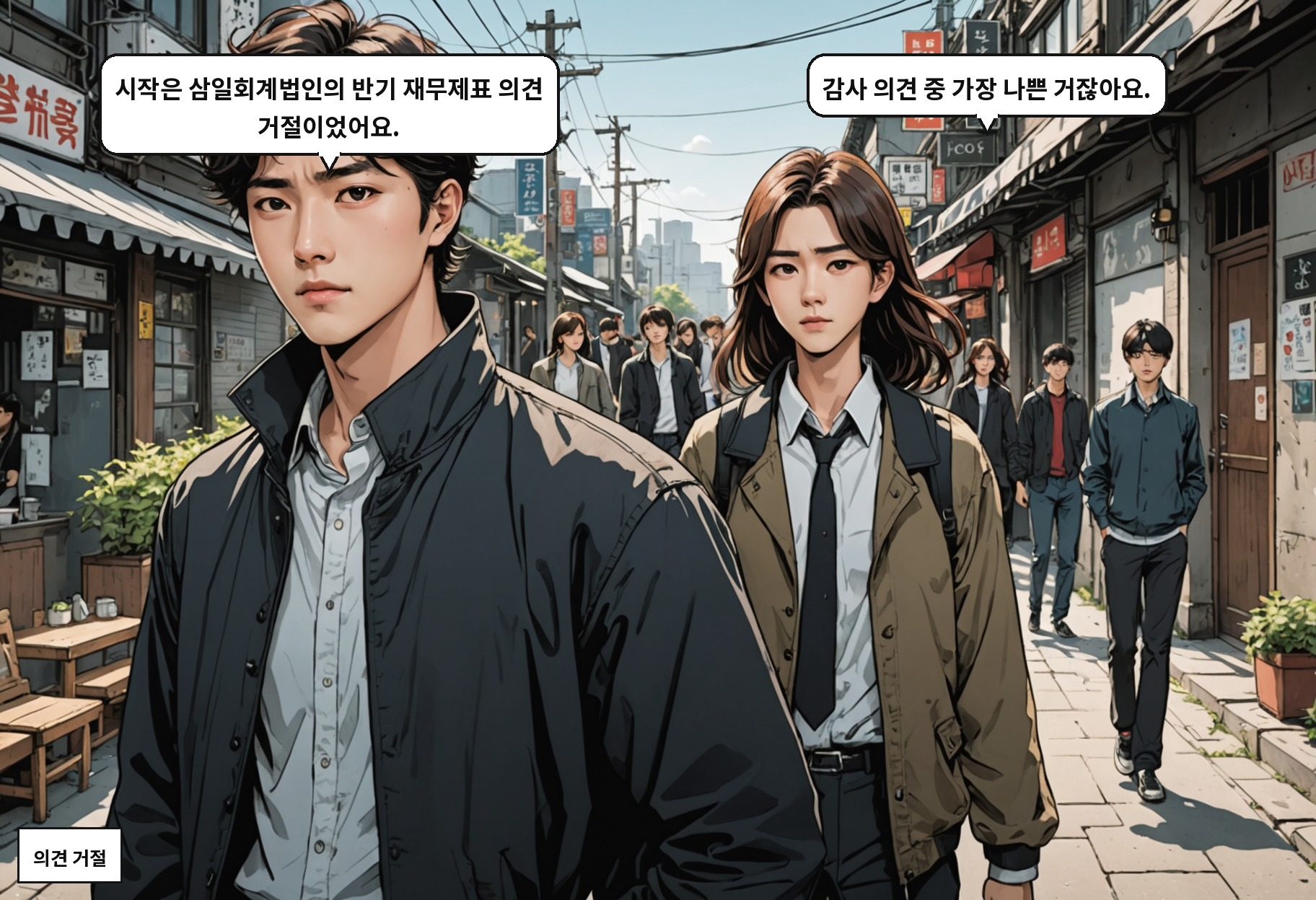 A: 시작은 삼일회계법인의 반기 재무제표 의견 거절이었어요. B: 감사 의견 중 가장 나쁜 거잖아요.