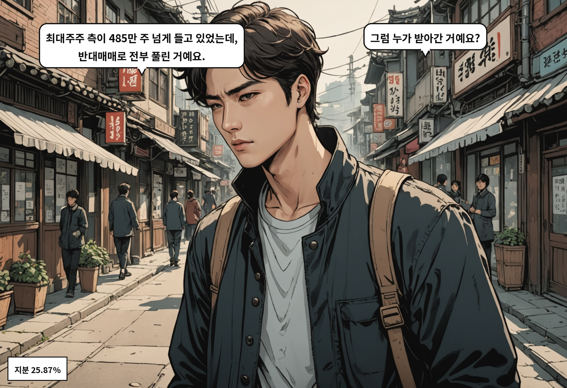 A: 최대주주 측이 485만 주 넘게 들고 있었는데, 반대매매로 전부 풀린 거예요. B: 그럼 누가 받아간 거예요?