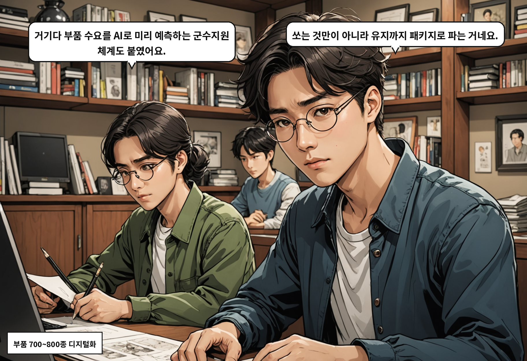 B: 거기다 부품 수요를 AI로 미리 예측하는 군수지원 체계도 붙였어요. A: 쏘는 것만이 아니라 유지까지 패키지로 파는 거네요.