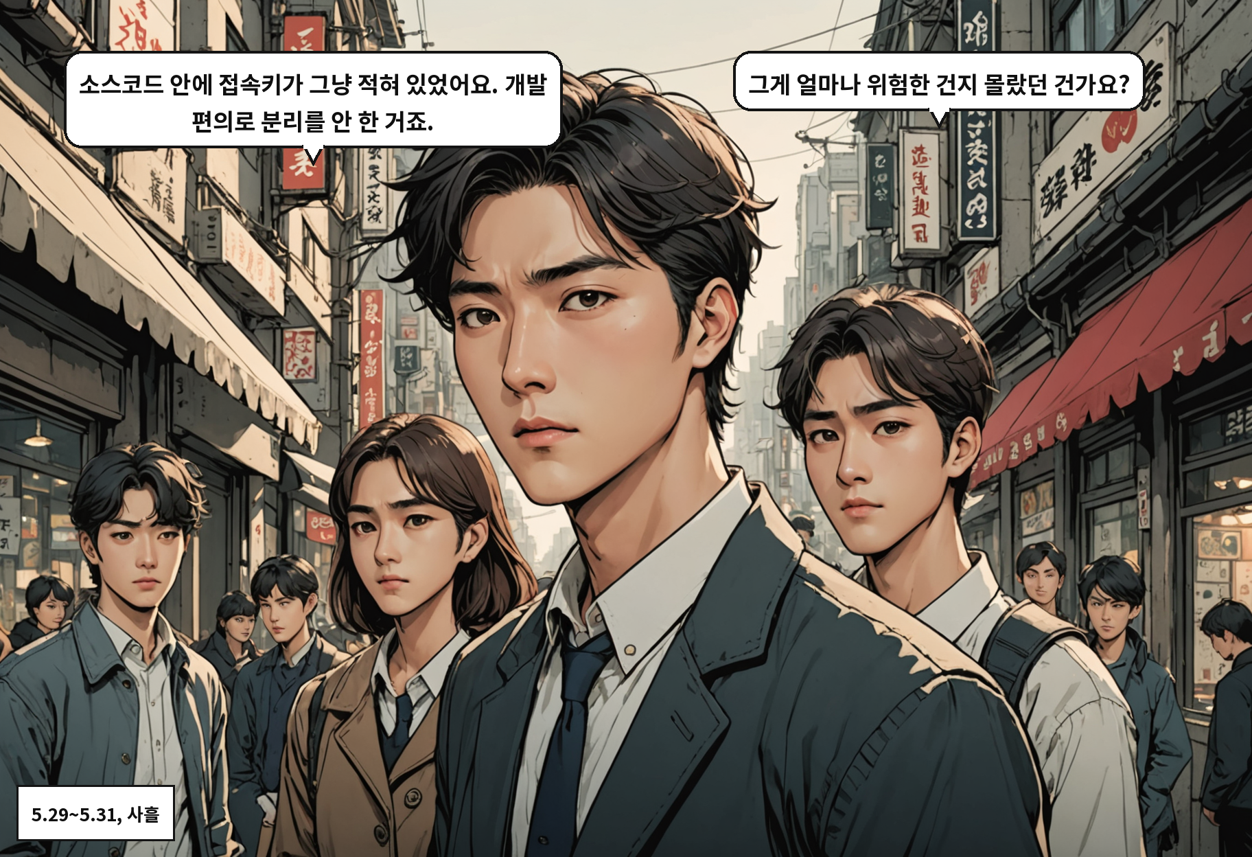 B: 접속키가 소스코드 안에 그냥 박혀 있었거든요. A: 그게 문제인 줄 몰랐던 거예요?