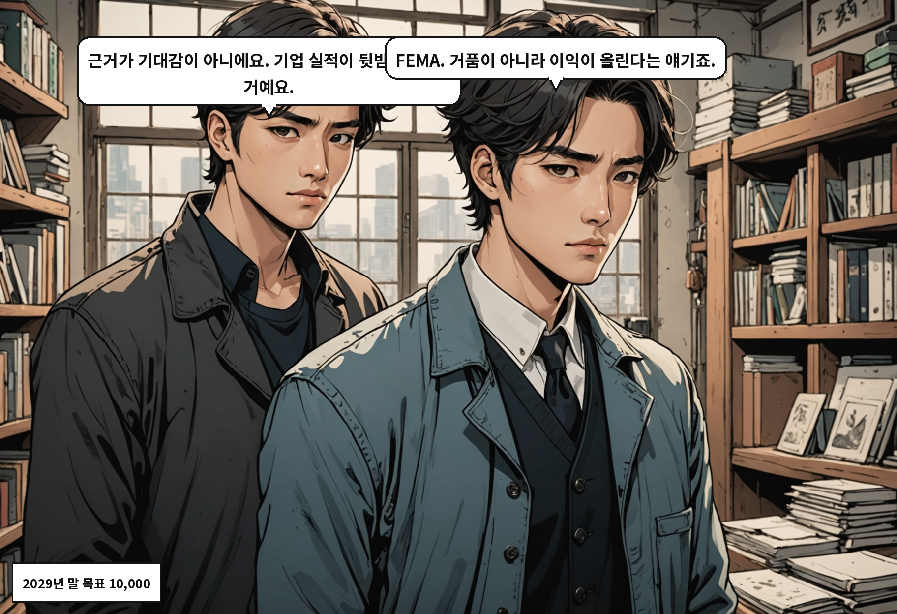 A: 근거가 기대감이 아니에요. 기업 실적이 뒷받침한다는 거예요. B: FEMA. 거품이 아니라 이익이 올린다는 얘기죠.
