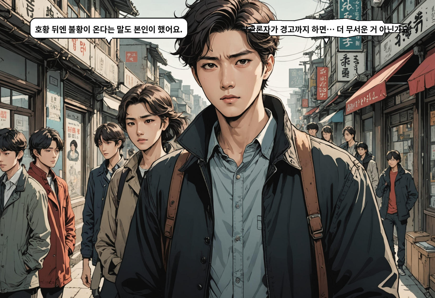 A: 호황 뒤엔 불황이 온다는 말도 본인이 했어요. B: 낙관론자가 경고까지 하면… 더 무서운 거 아닌가요.