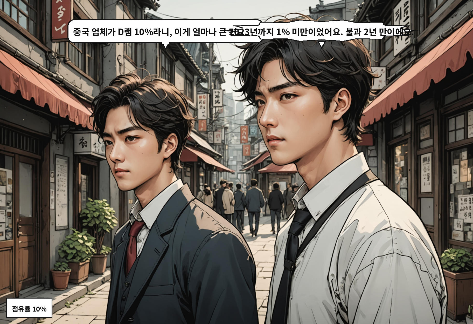 B: 중국 업체가 D램 10%라니, 이게 얼마나 큰 건가요? A: 2023년까지 1% 미만이었어요. 불과 2년 만이에요.