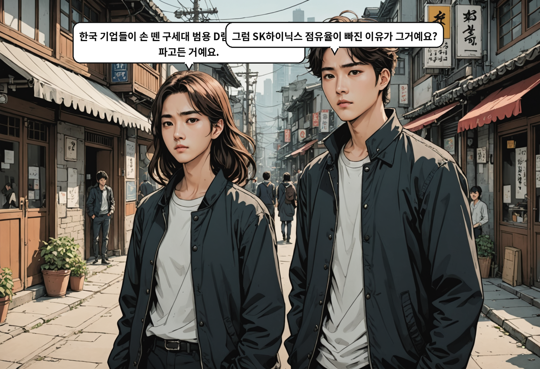 A: 한국 기업들이 손 뗀 구세대 범용 D램 자리를 CXMT가 파고든 거예요. B: 그럼 SK하이닉스 점유율이 빠진 이유가 그거예요?